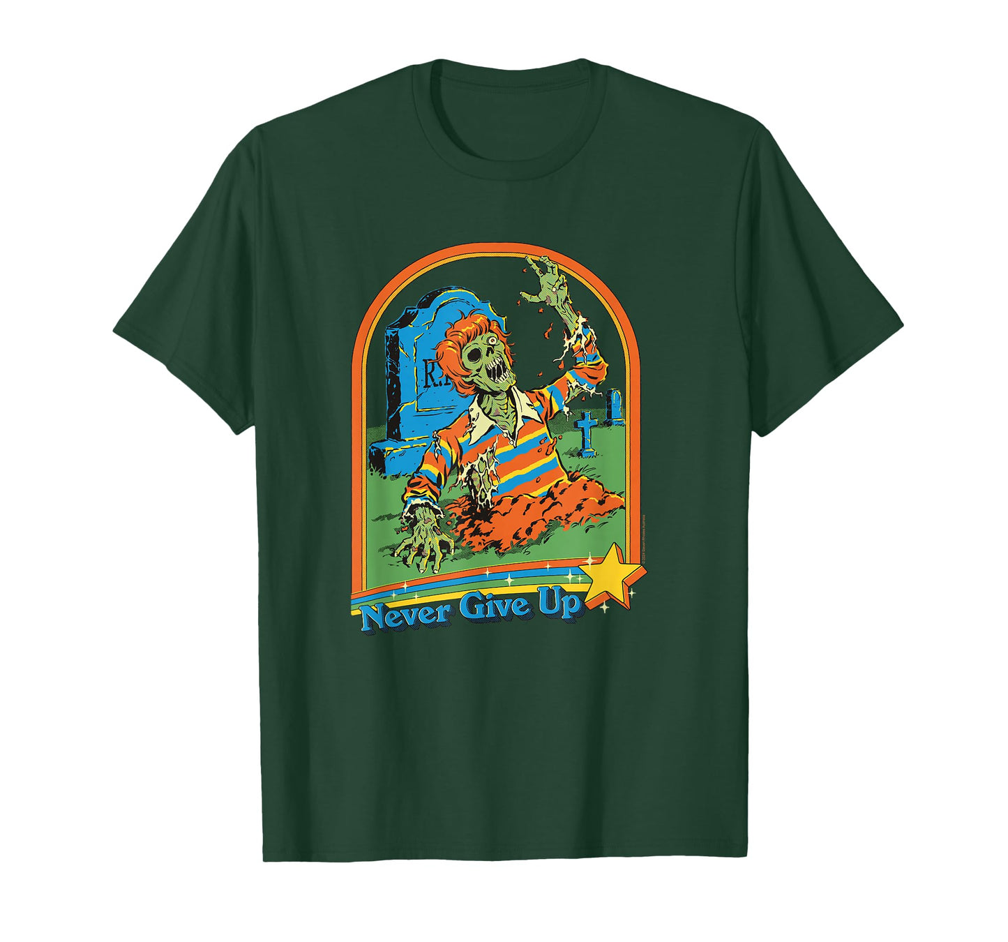 Steven Rhodes Never Give Up Zombie Rising Retro Dark Humor T-Shirt