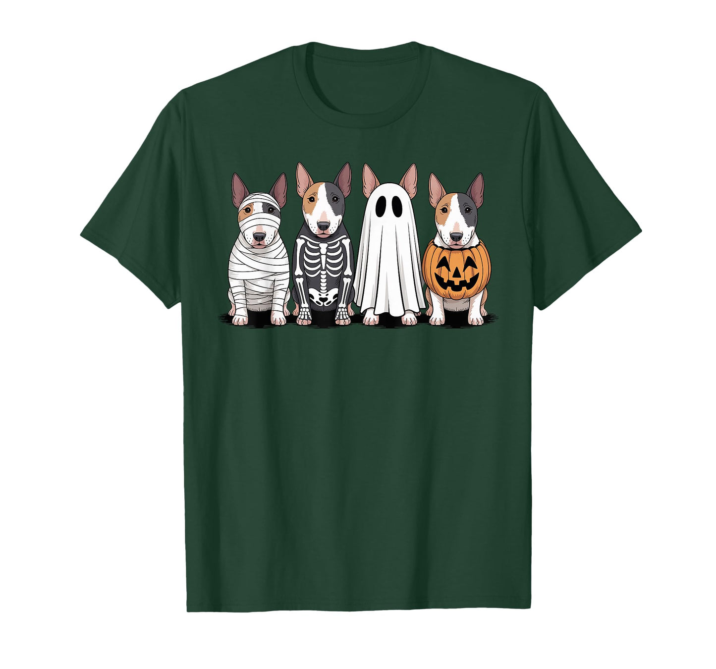 Spooky Ghost Pumpkin Bull Terrier Halloween Dog Skeleton T-Shirt