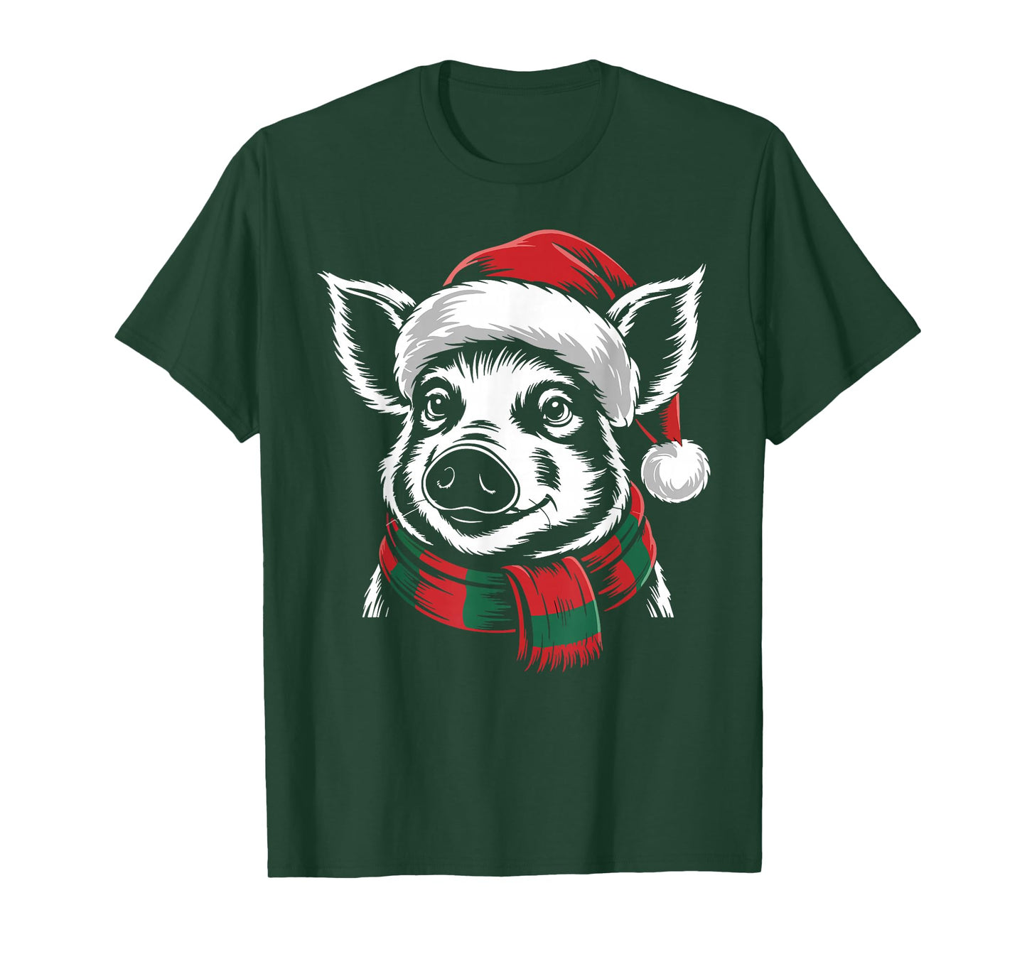 Pig Xmas Santa Hat Scarf Christmas Costume T-Shirt