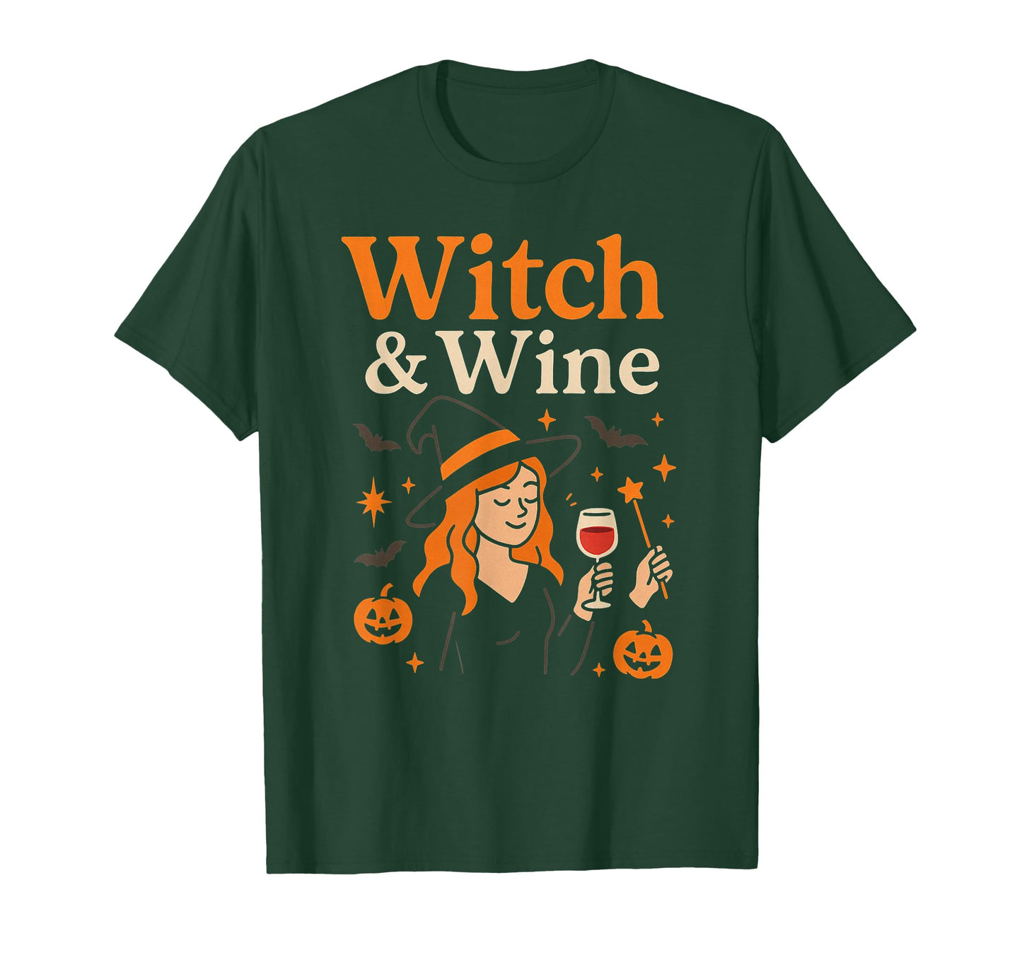 Witch & Wine – Funny Halloween Witch Drinking Wine Design T-Shirt