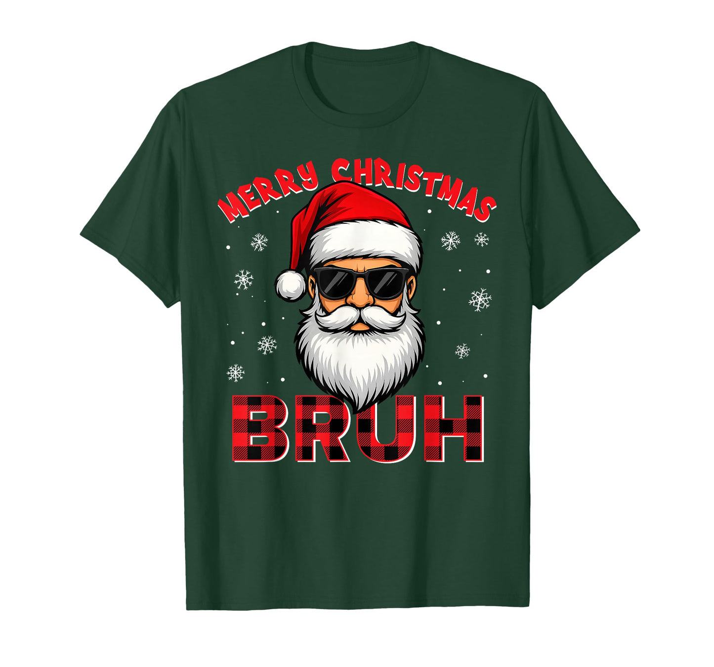 Merry Christmas Bruh Red Plaid Funny Santa Claus Men Women T-Shirt