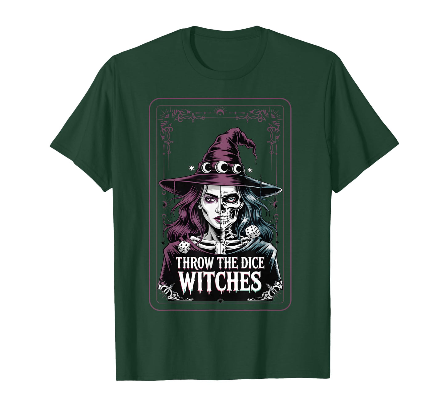 Throw The Dice Witches Gothic Skeleton Halloween Magic Art T-Shirt