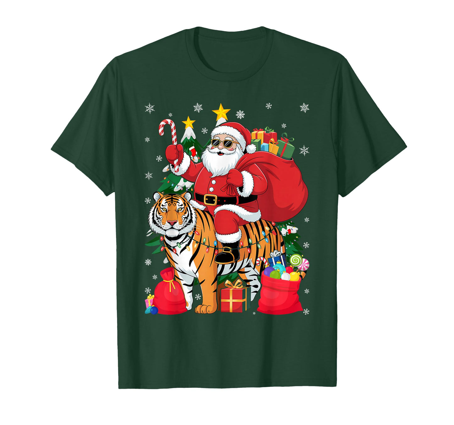 Lover Xmas Lighting Santa Riding Tiger Christmas T-Shirt