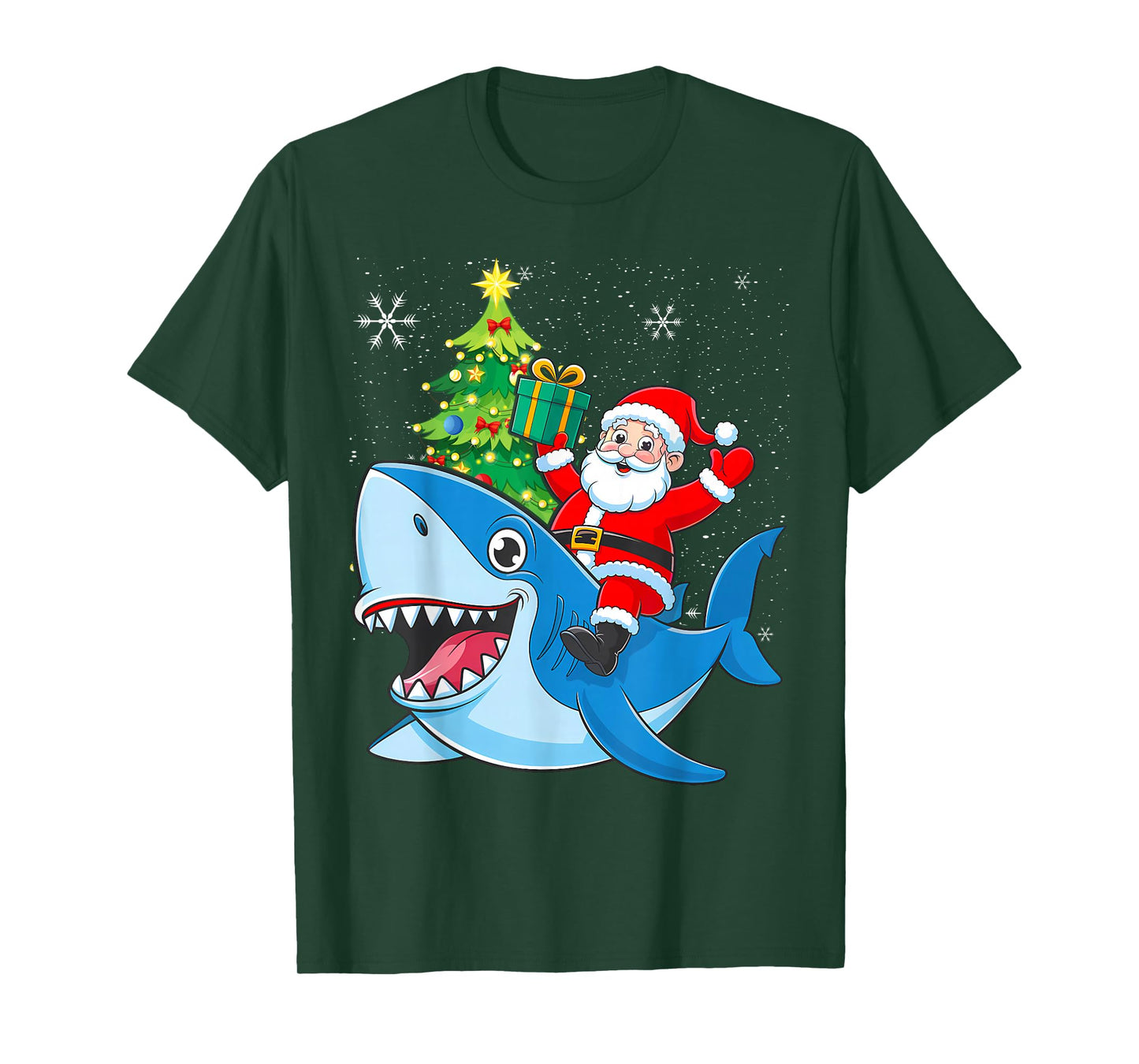 Santa Claus Riding Shark Christmas Boys Merry Sharkmas Xmas T-Shirt