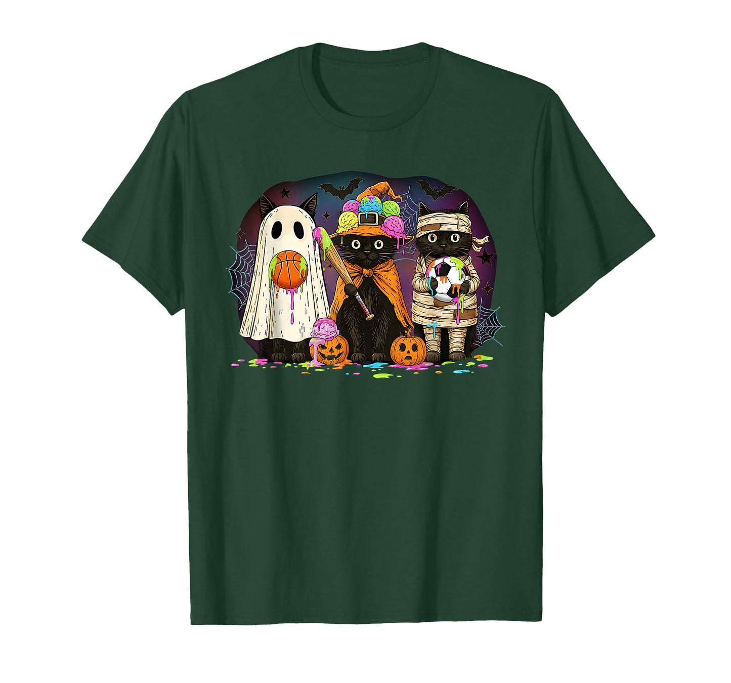 Retro Black Cat Ice Cream Drip Halloween Baseball Soccer T-Shirt
