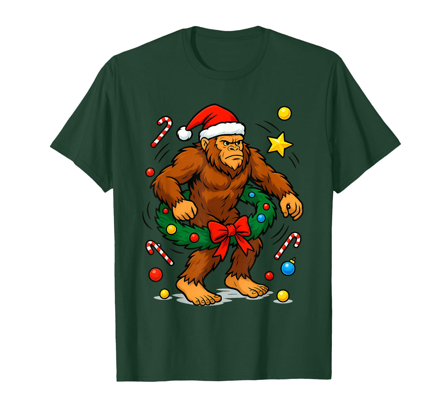 Bigfoot Tree Christmas Lights Snowflake Holiday Candy Xmas T-Shirt