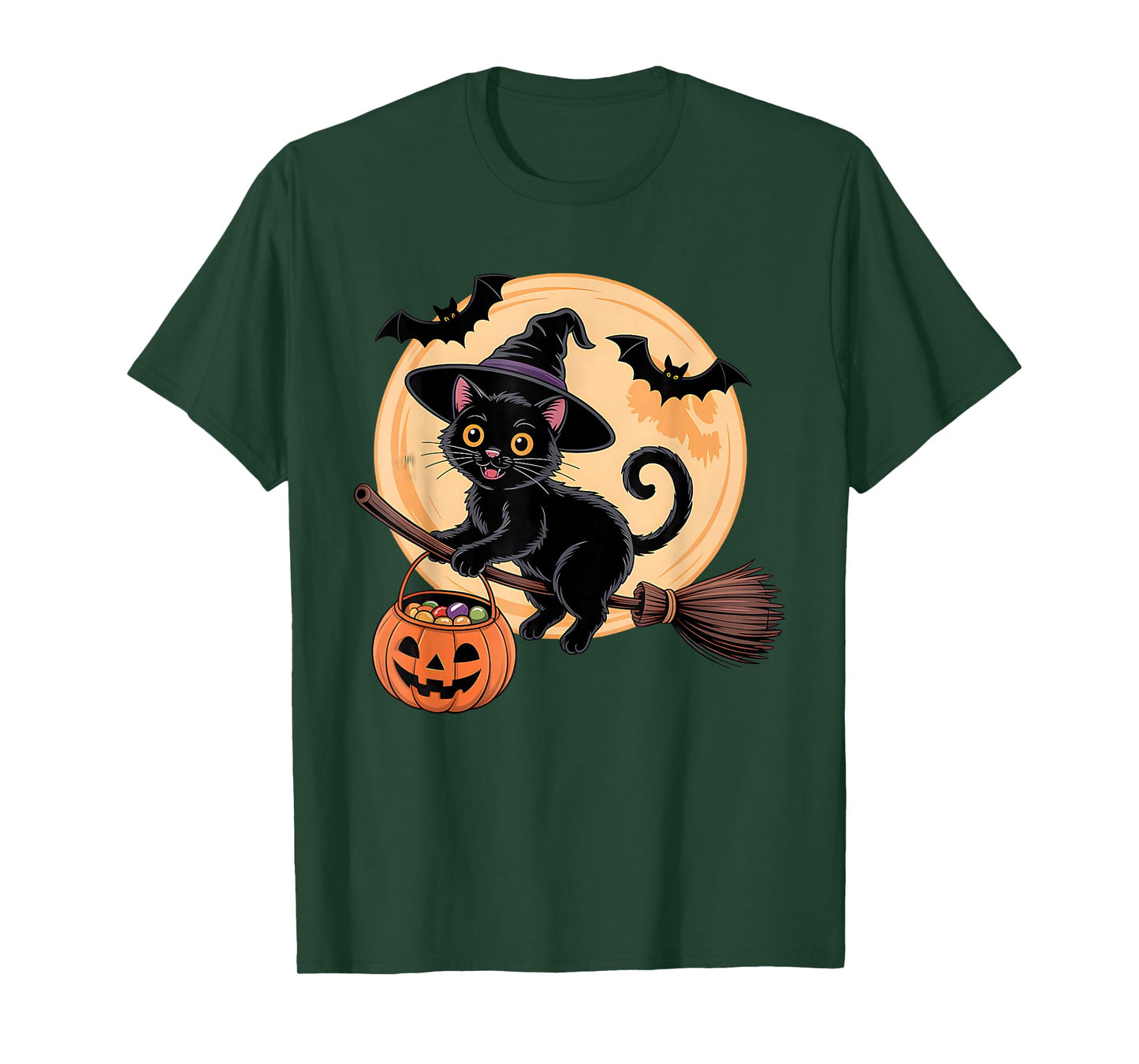 Retro Black Cat Halloween Pumpkin Costume for Men Women Kids T-Shirt