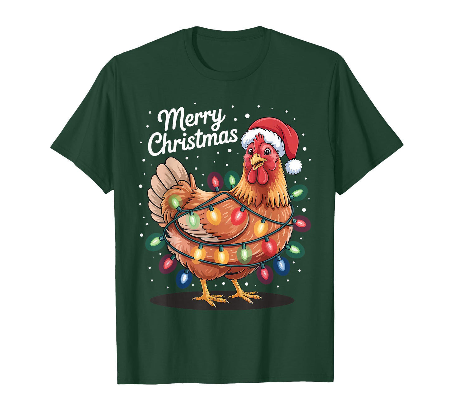 Chicken Santa Hat Funny Christmas Lights Xmas Tree Men Women T-Shirt
