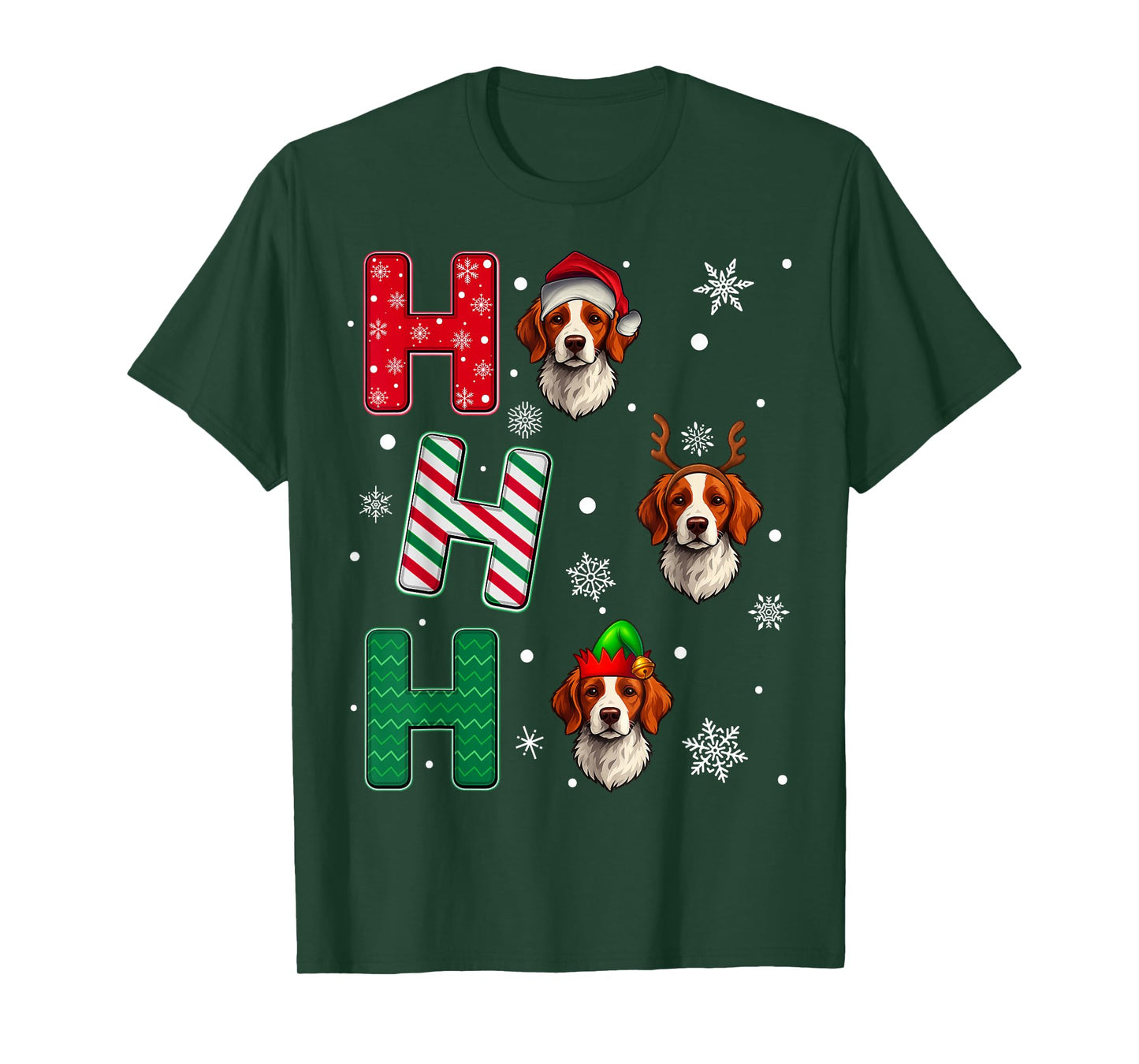 Ho Ho Ho Brittany Spaniel Dog Lover Christmas Santa Elf Xmas T-Shirt