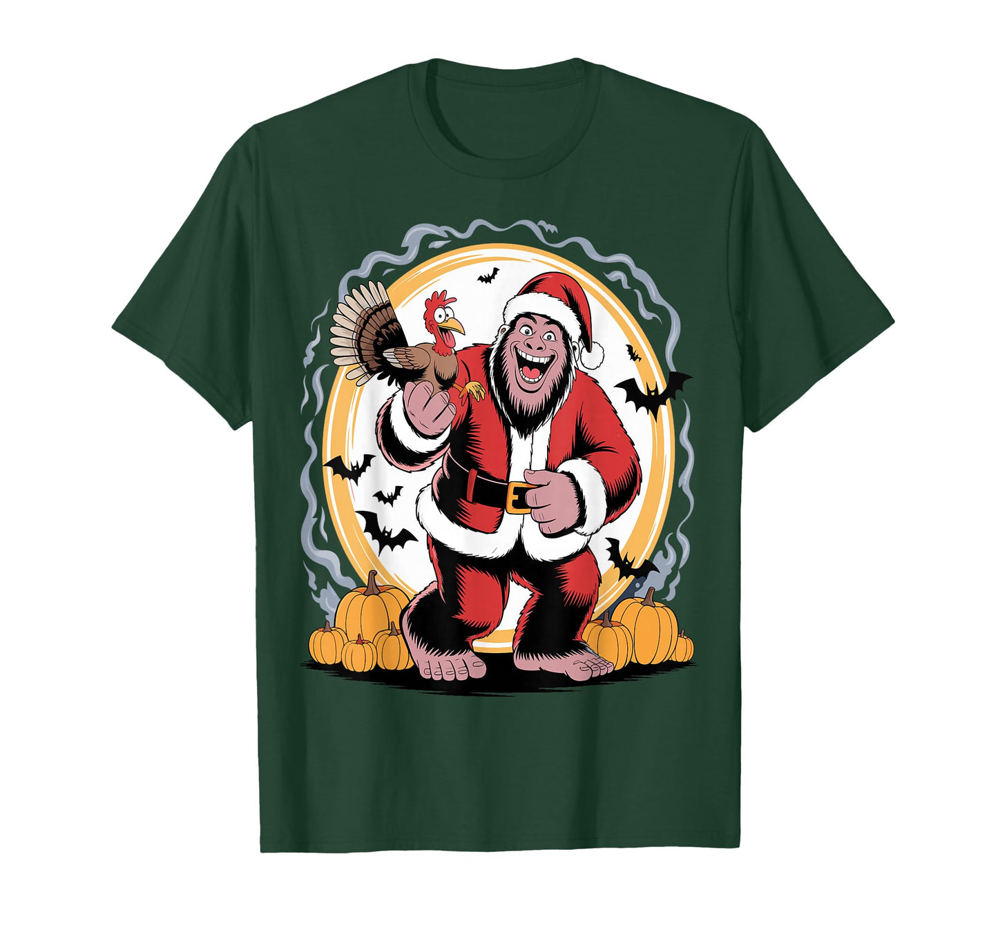 Funny Bigfoot Santa Turkey Halloween Christmas T-Shirt