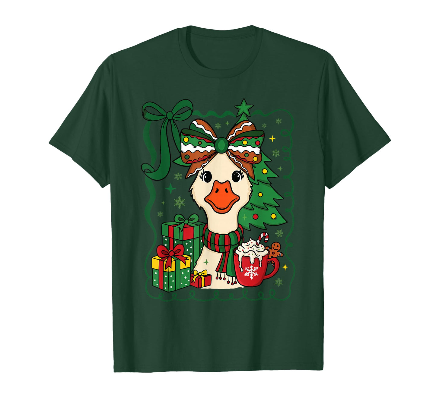 Preppy Christmas Santa Gooses Bow Xmas Tree Funny Holiday T-Shirt