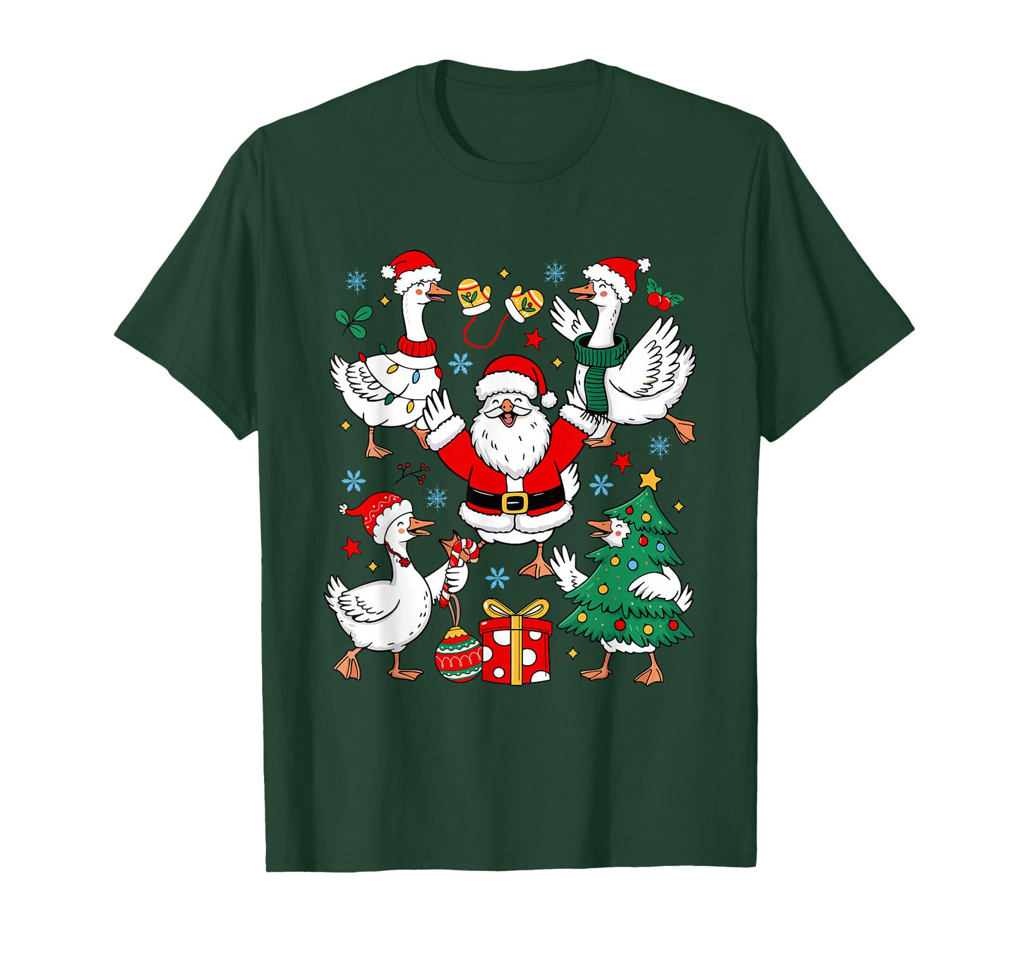 Santa Goose Merry Christmas Silly Goose Xmas Tree Family T-Shirt
