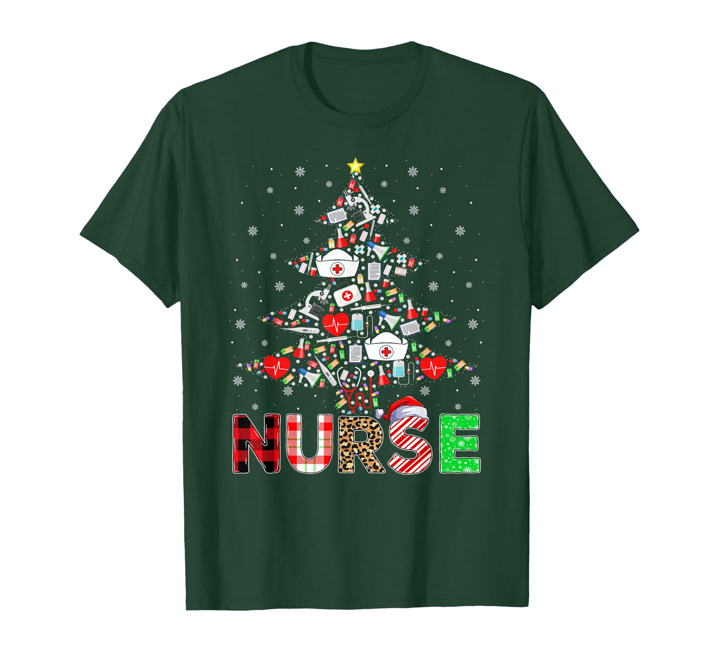 Nurse Xmas Tree Pajamas Santa Elf Reindeer Nurse Christmas T-Shirt