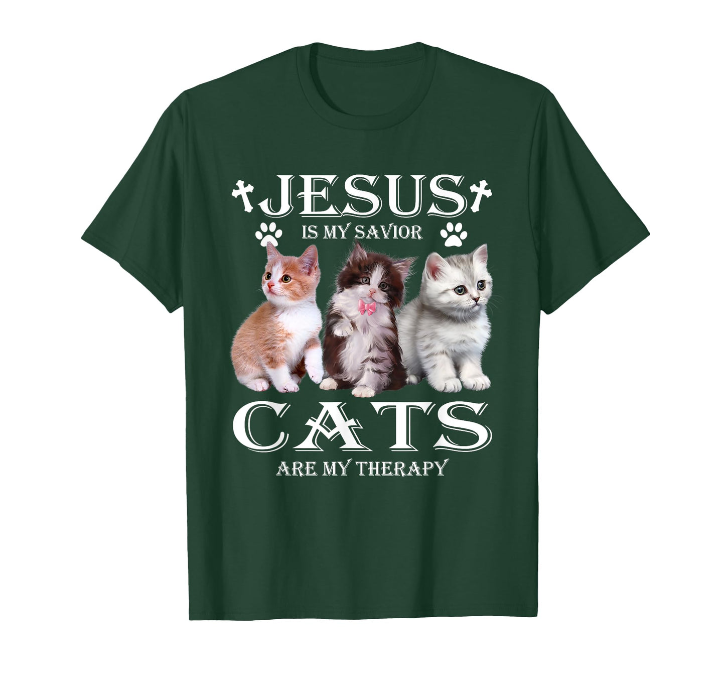 Jesus is My Savior Cats Are My Therapy Christians Cat Lover T-Shirt