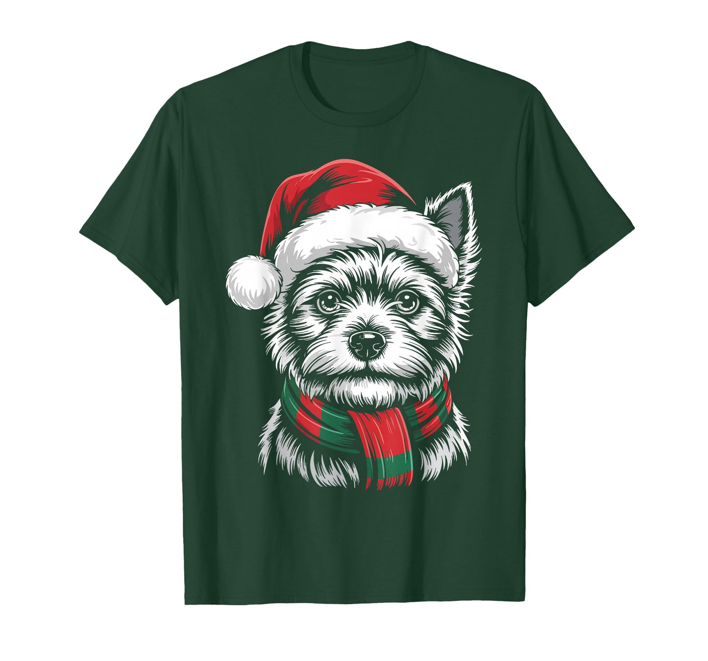 Cairn Terrier Dog Xmas Santa Hat Scarf Christmas Costume T-Shirt