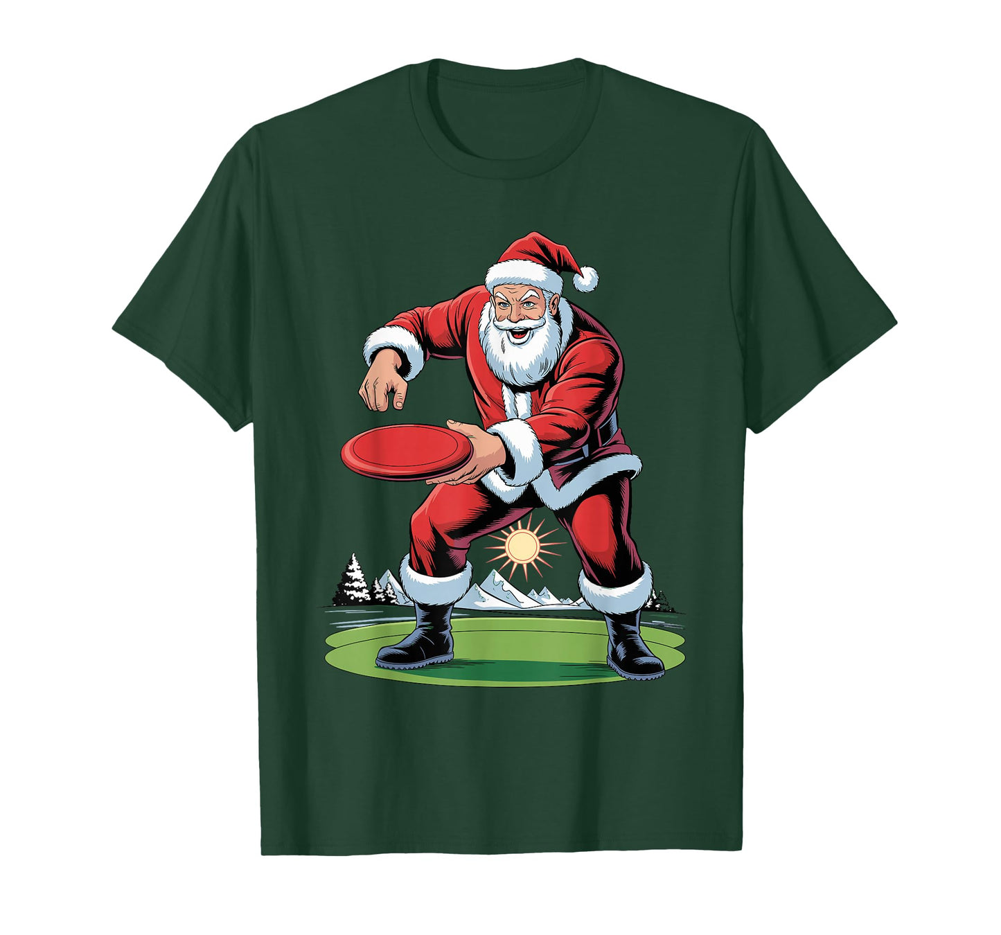 Santa Playing Disc Golf Funny Holiday Christmas Xmas Pajama T-Shirt