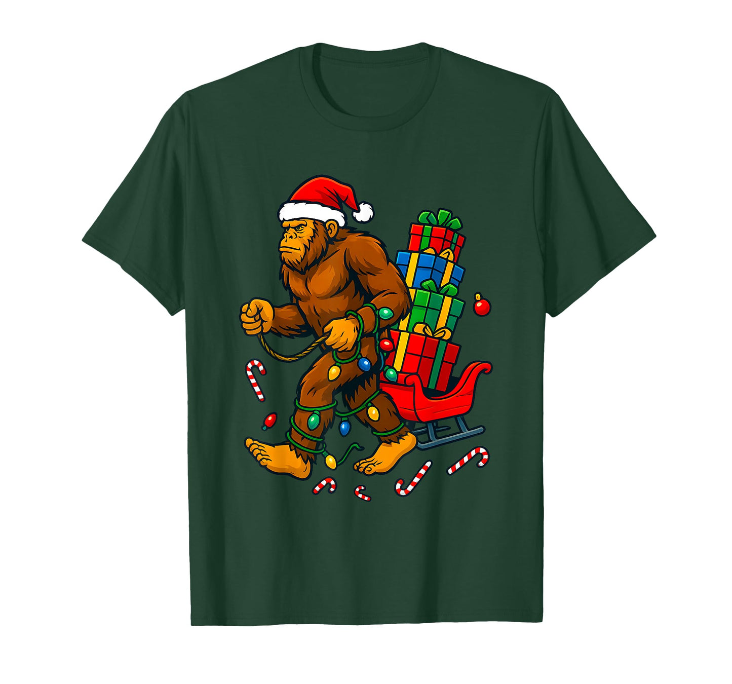 Bigfoot Tree Christmas Lights Snowflake Holiday Candy Xmas T-Shirt