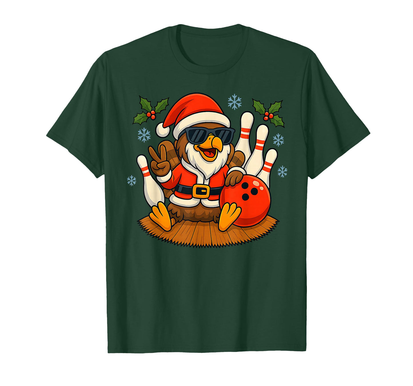 Cute Santa Turkey Bowling Christmas Funny Holiday Vibes T-Shirt