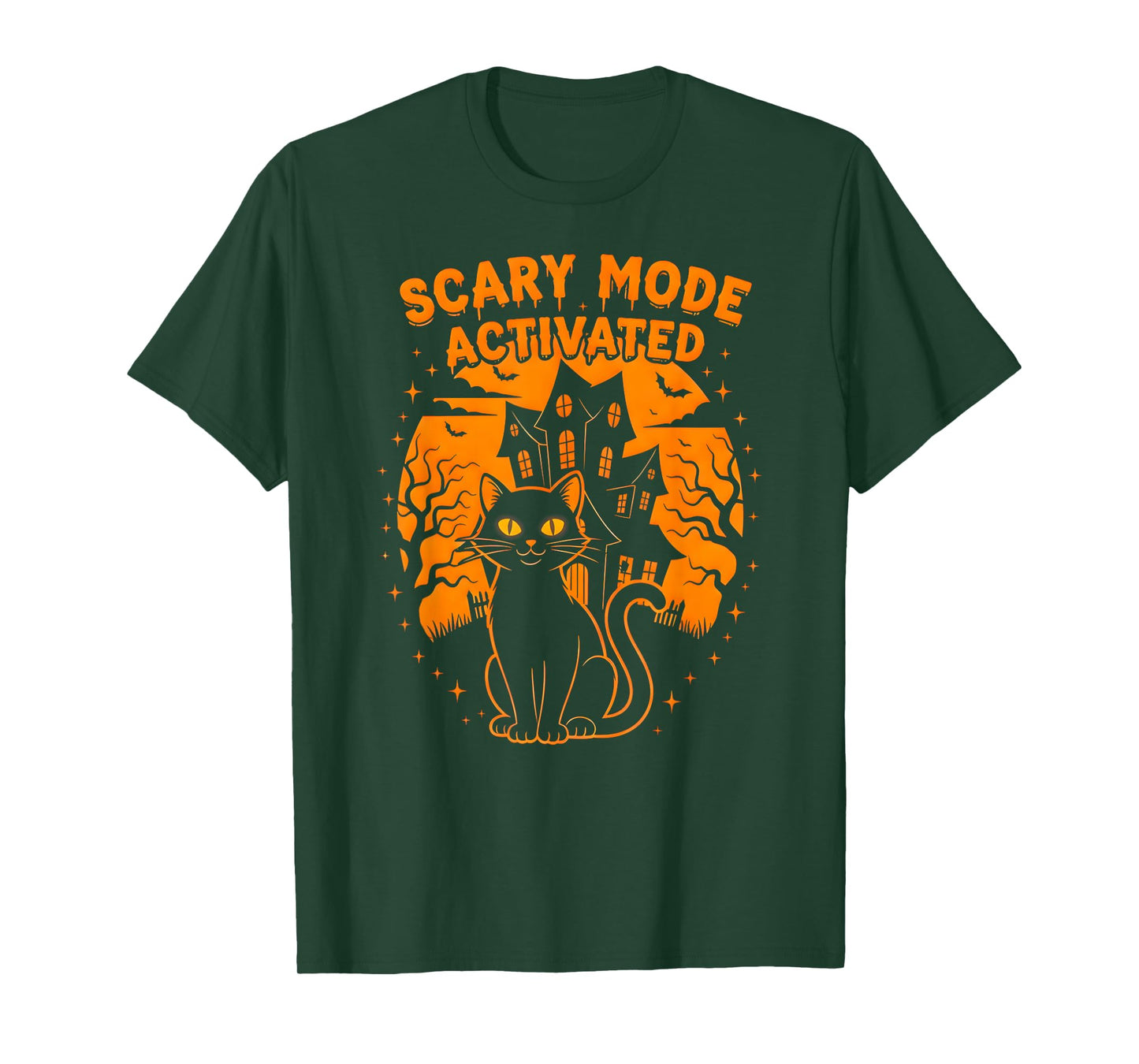 Scary Mode Halloween Cat Shirt Spooky Haunted Tee T-Shirt