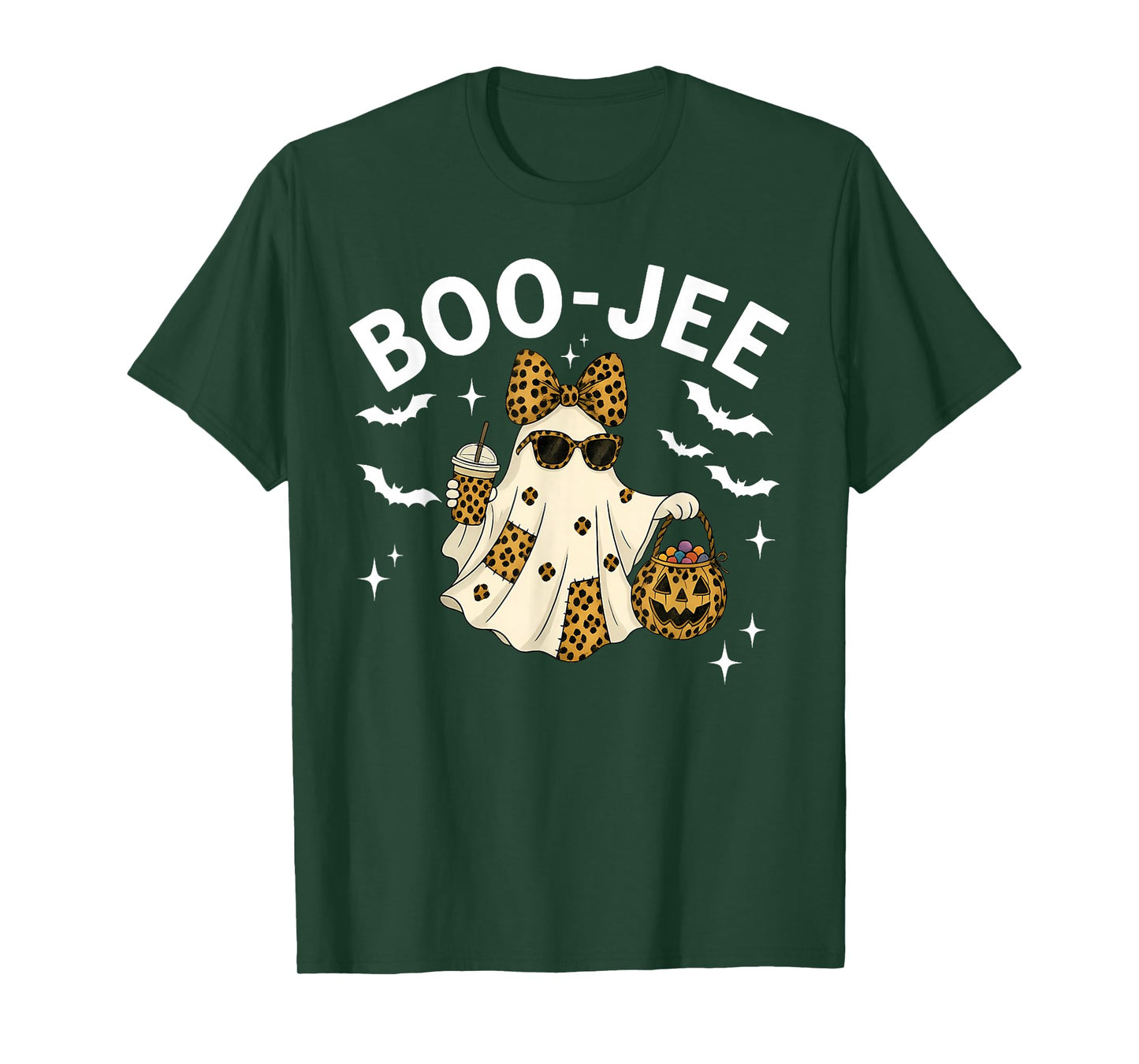 Coquette Leopard Ghost Coffee Boo-JEE Halloween Boujee T-Shirt