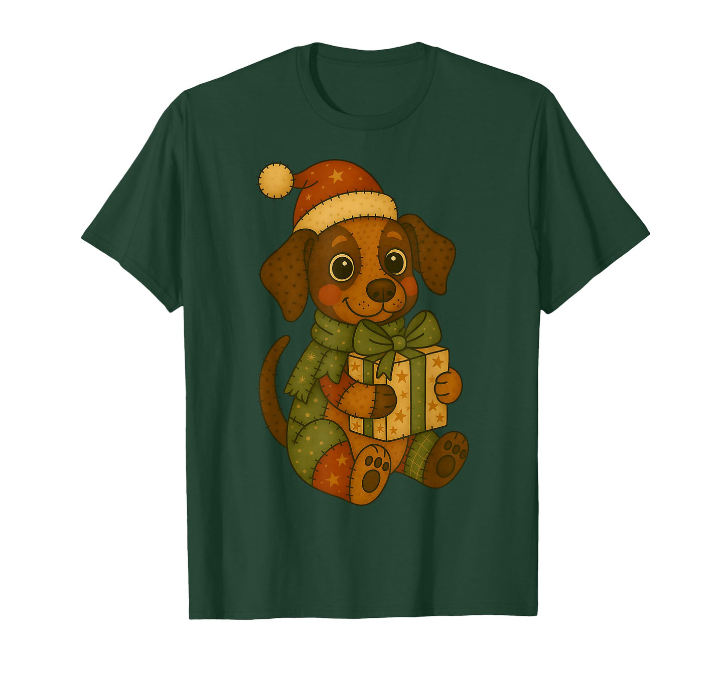 Patchwork Beagle Dog in Santa Hat for Christmas T-Shirt