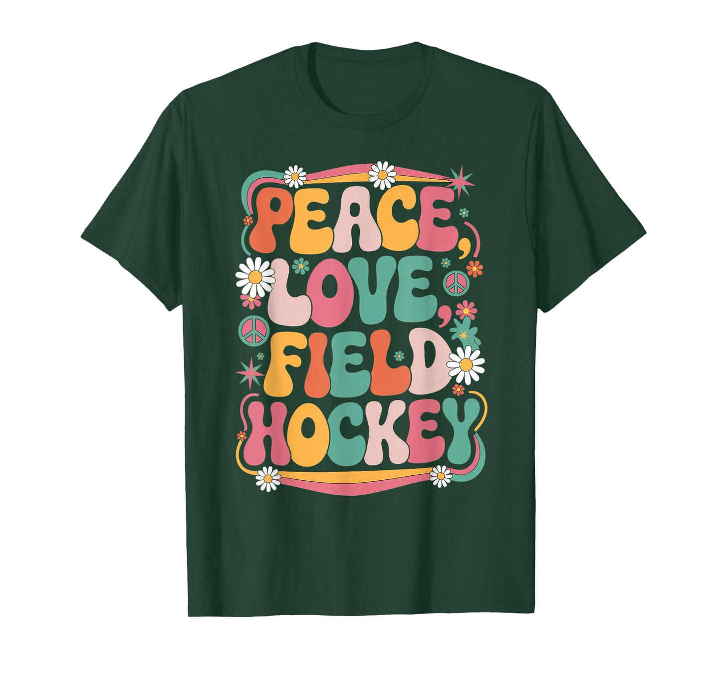 Peace Love Field Hockey 70s Hippie Retro Field hockey player T-Shirt