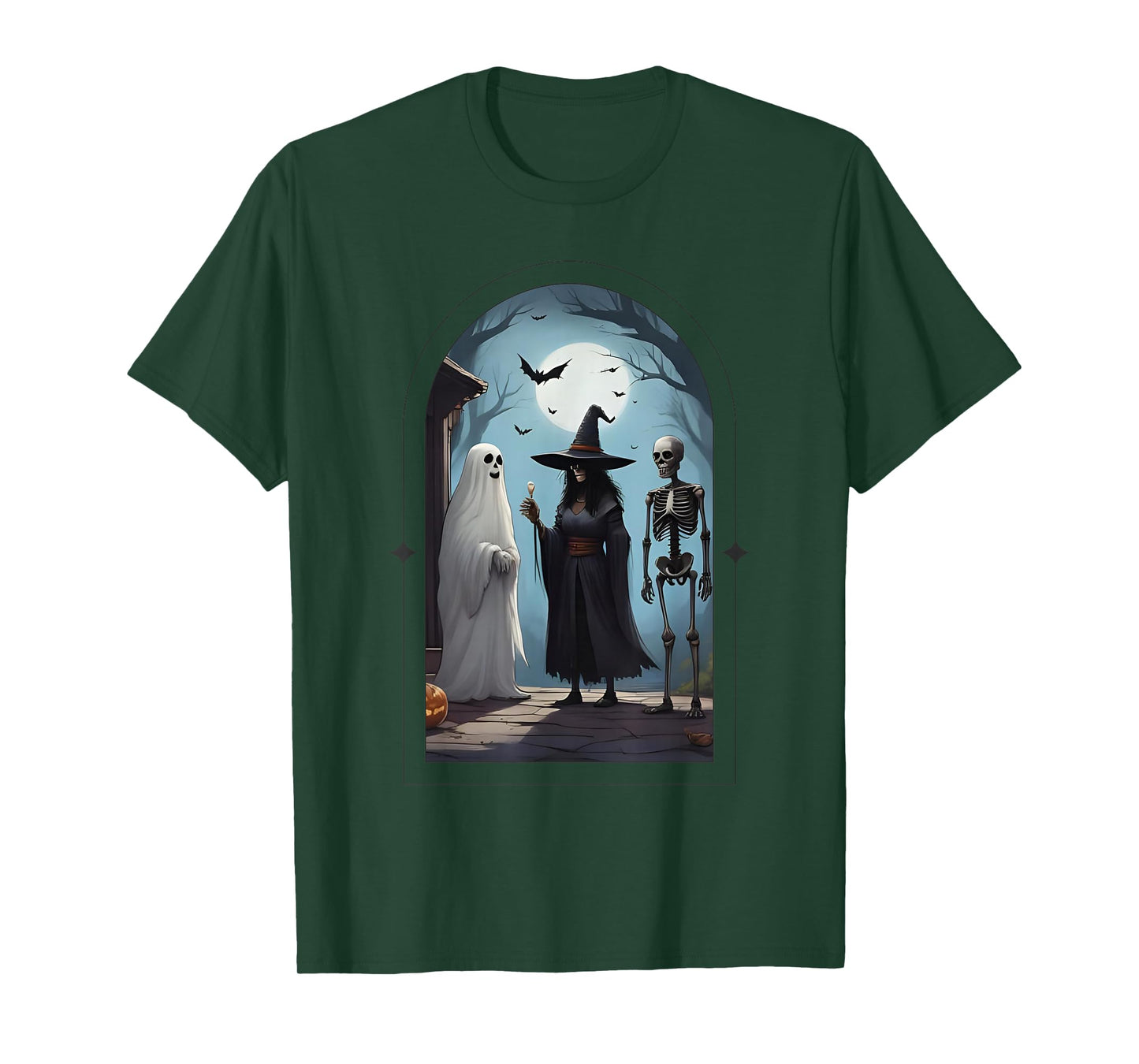 Fantasy Witch, Ghost and Skeleton, Bats, Halloween T-Shirt