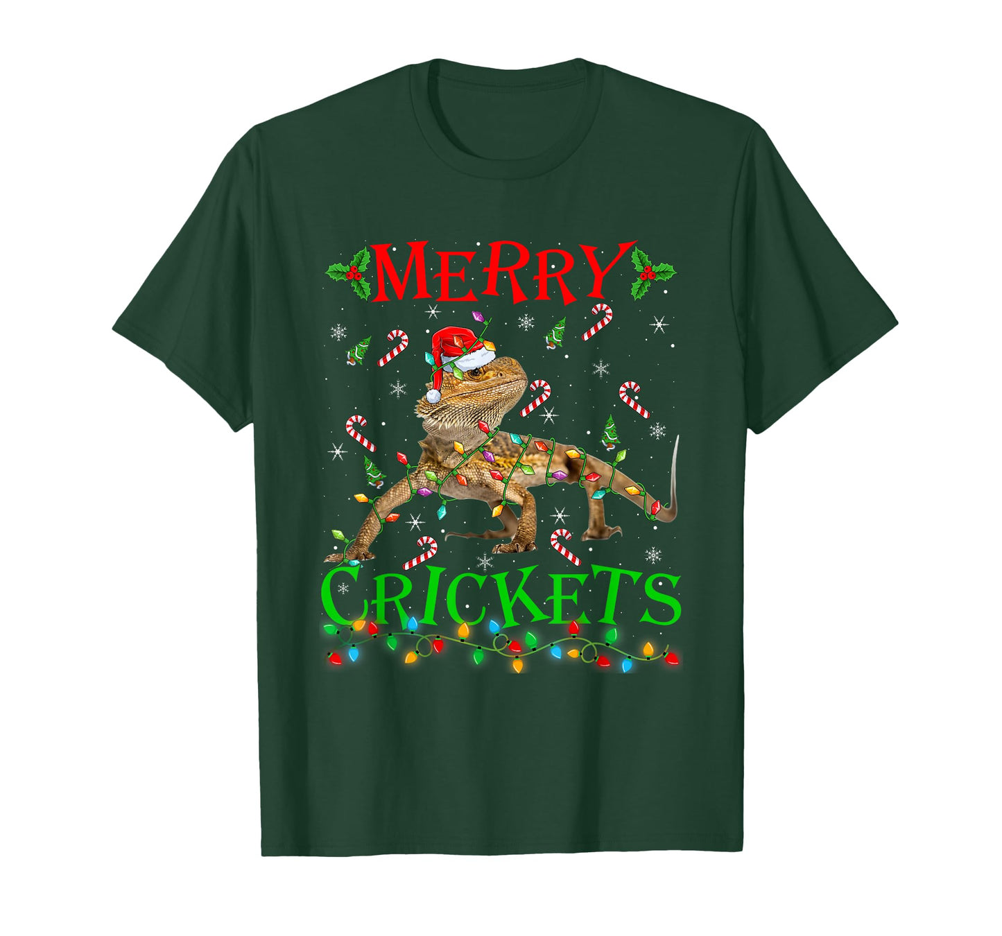 Bearded Dragon Christmas Lights Merry Crickets Lizard Xmas T-Shirt