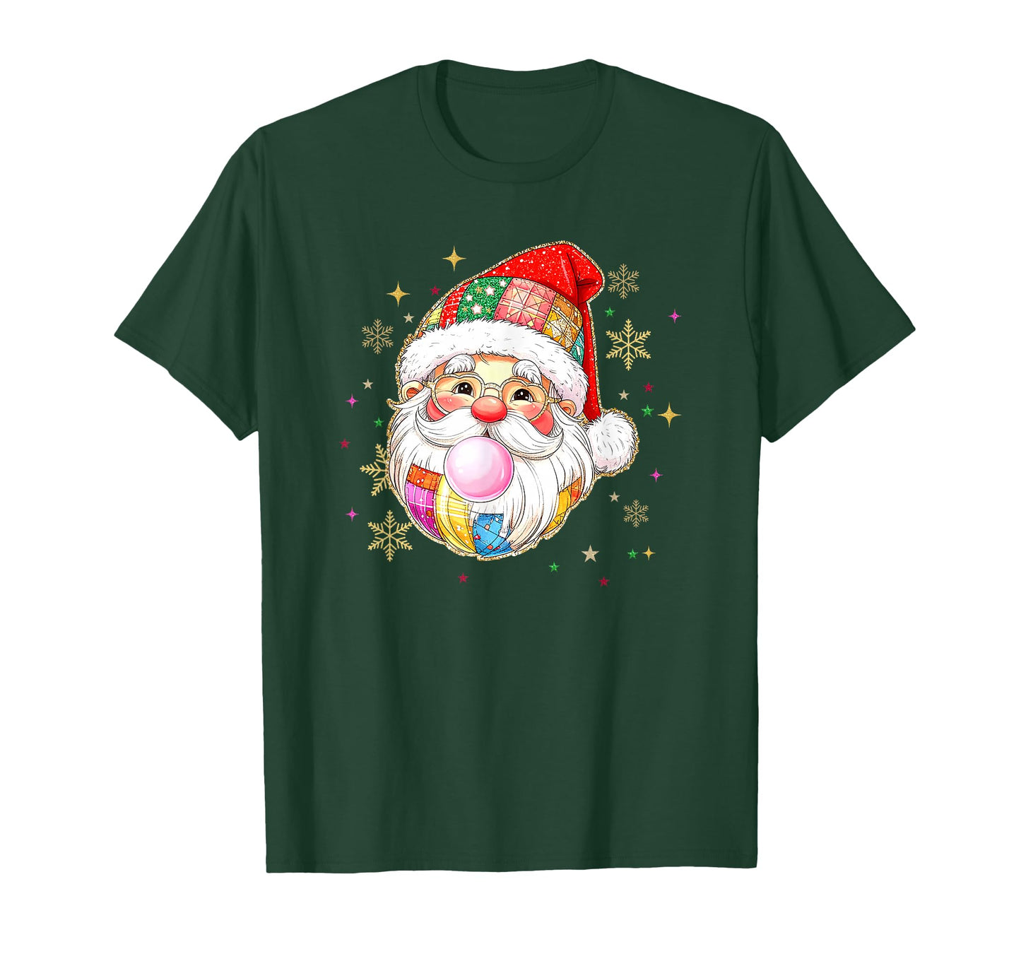Retro Patchwork Santa Claus Christmas Preppy Merry Xmas T-Shirt