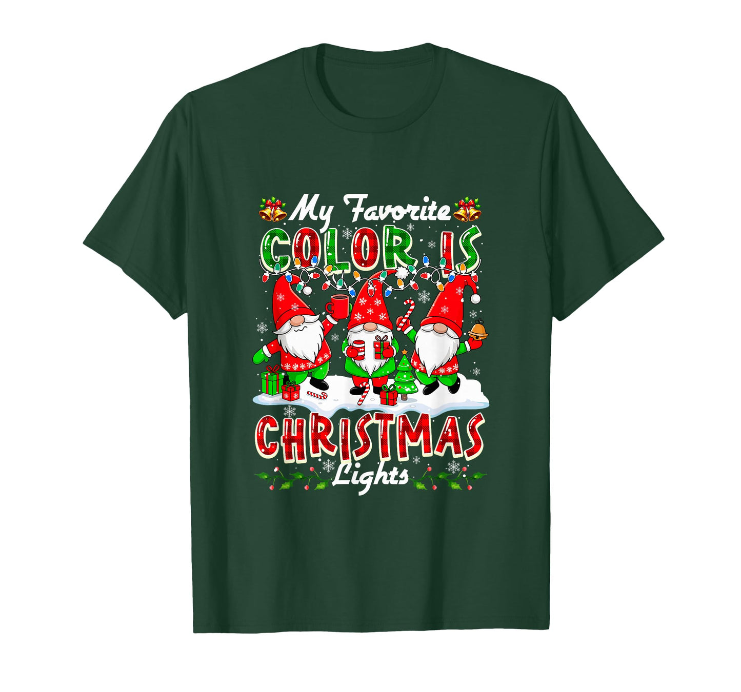 My Favorite Color is Christmas Lights Three Funny Gnomes T-Shirt