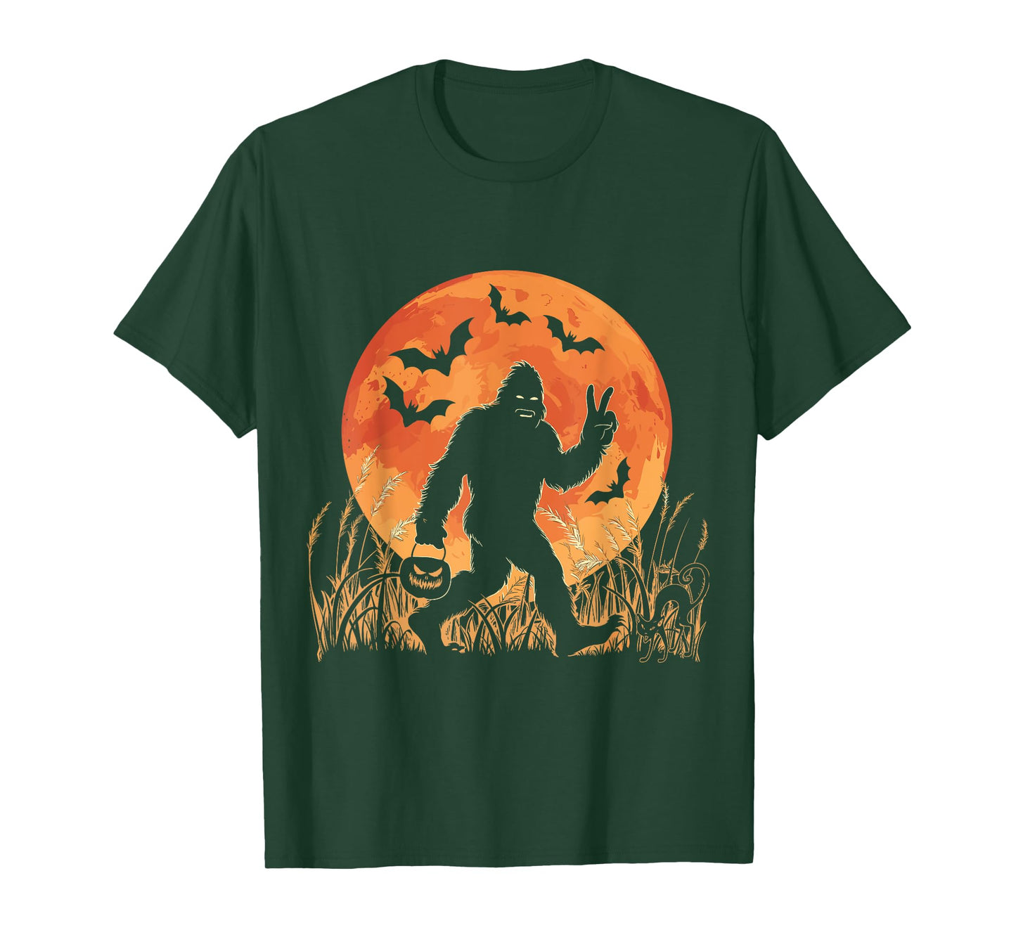 Vintage Bigfoot Pumpkin Halloween Moon Silhouette Sasquatch T-Shirt