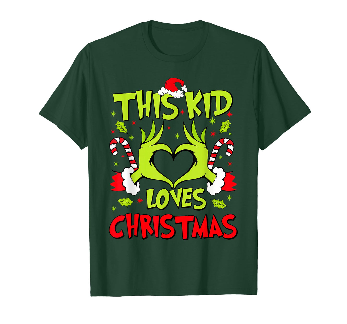 This Kid Loves Christmas Xmas Santa Heart Candy Cane Holiday T-Shirt