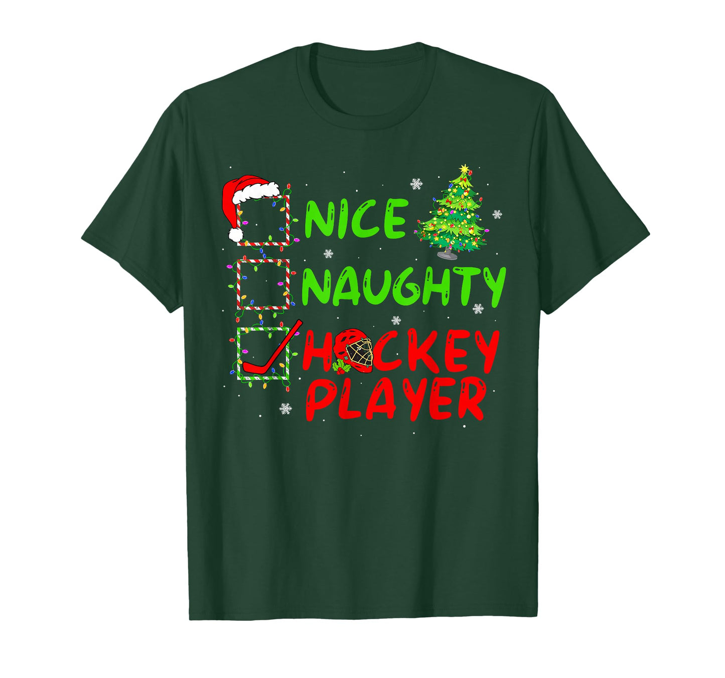 Nice Naughty Hockey Player Check List Christmas Santa Claus T-Shirt