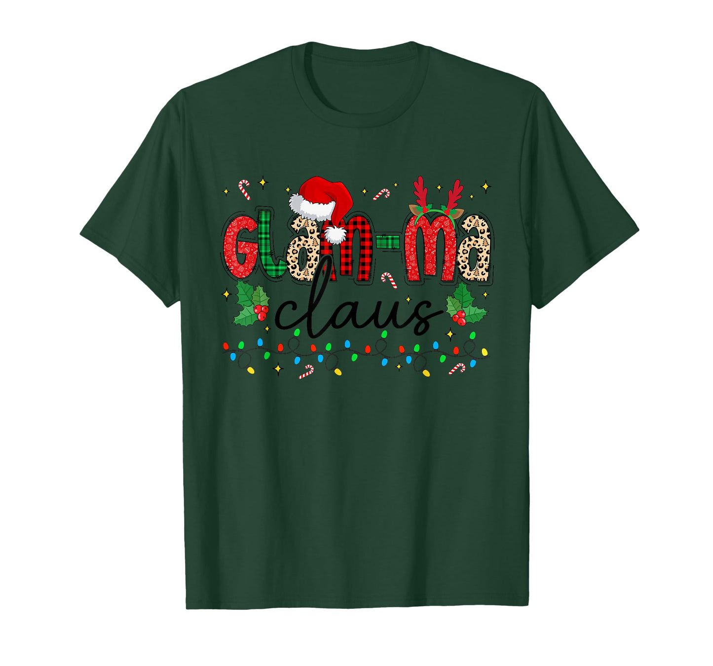 Glam-ma Claus Christmas Santa Hat Reindeer Grandma Grandkids T-Shirt