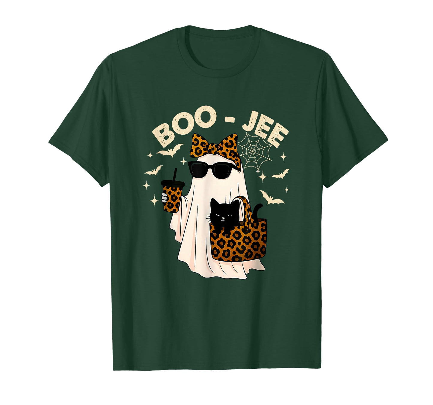 Coquette Leopard Ghost Coffee Boo-JEE Halloween Boujee Ghost T-Shirt
