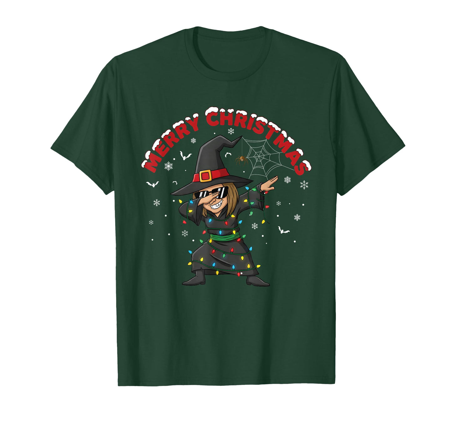 A Witch Dabbing Merry Christmas Snowflakes Halloween Lover T-Shirt