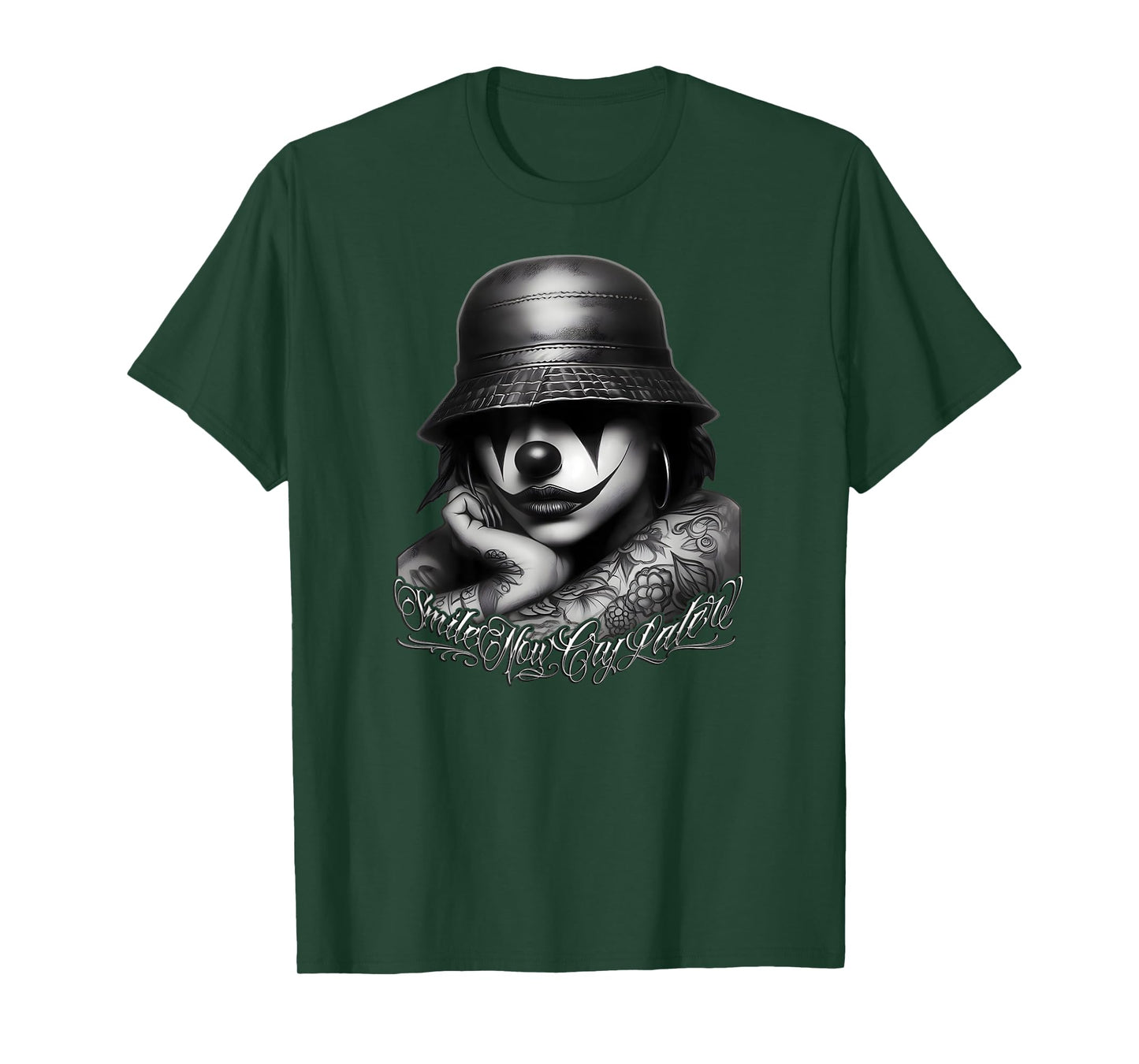 SMILE NOW CRY LATER Chicana Payasa Tattoo Chicano Low Rider T-Shirt