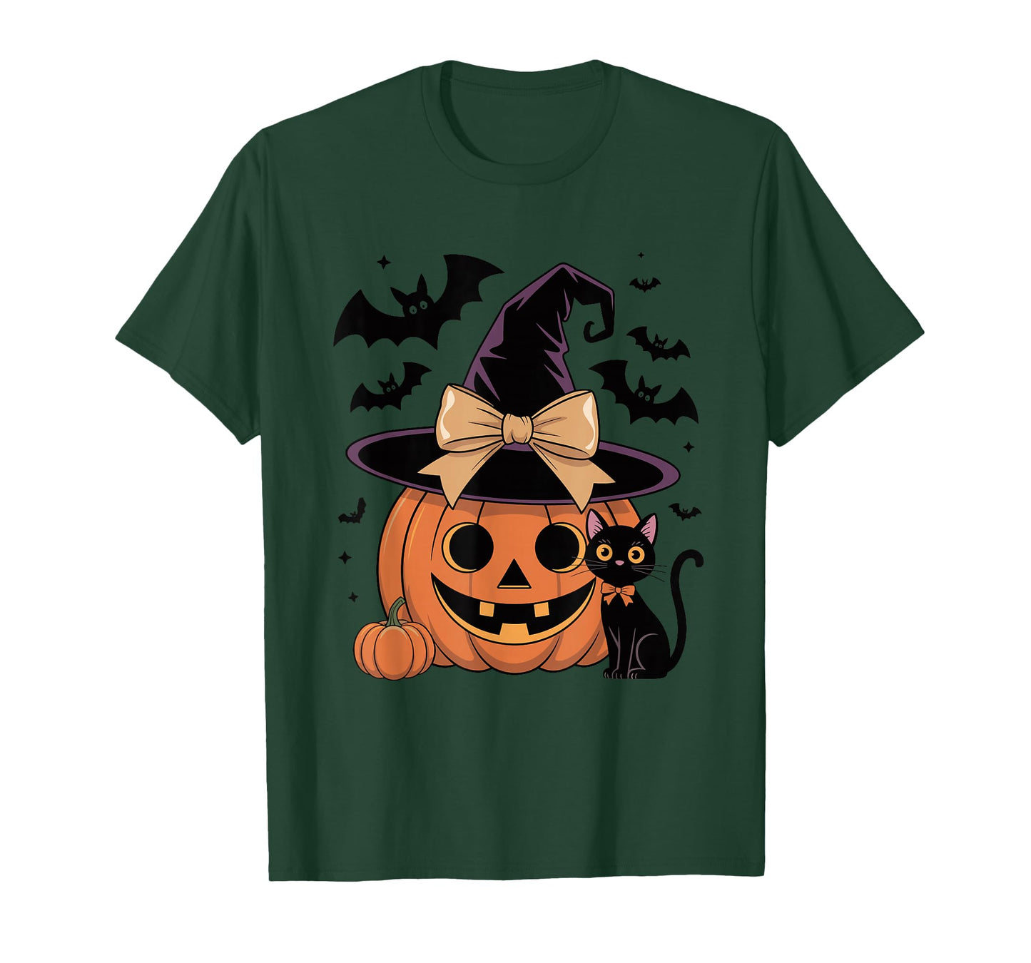 Fall Season Pumpkin Witch Hat Bow Halloween T-Shirt