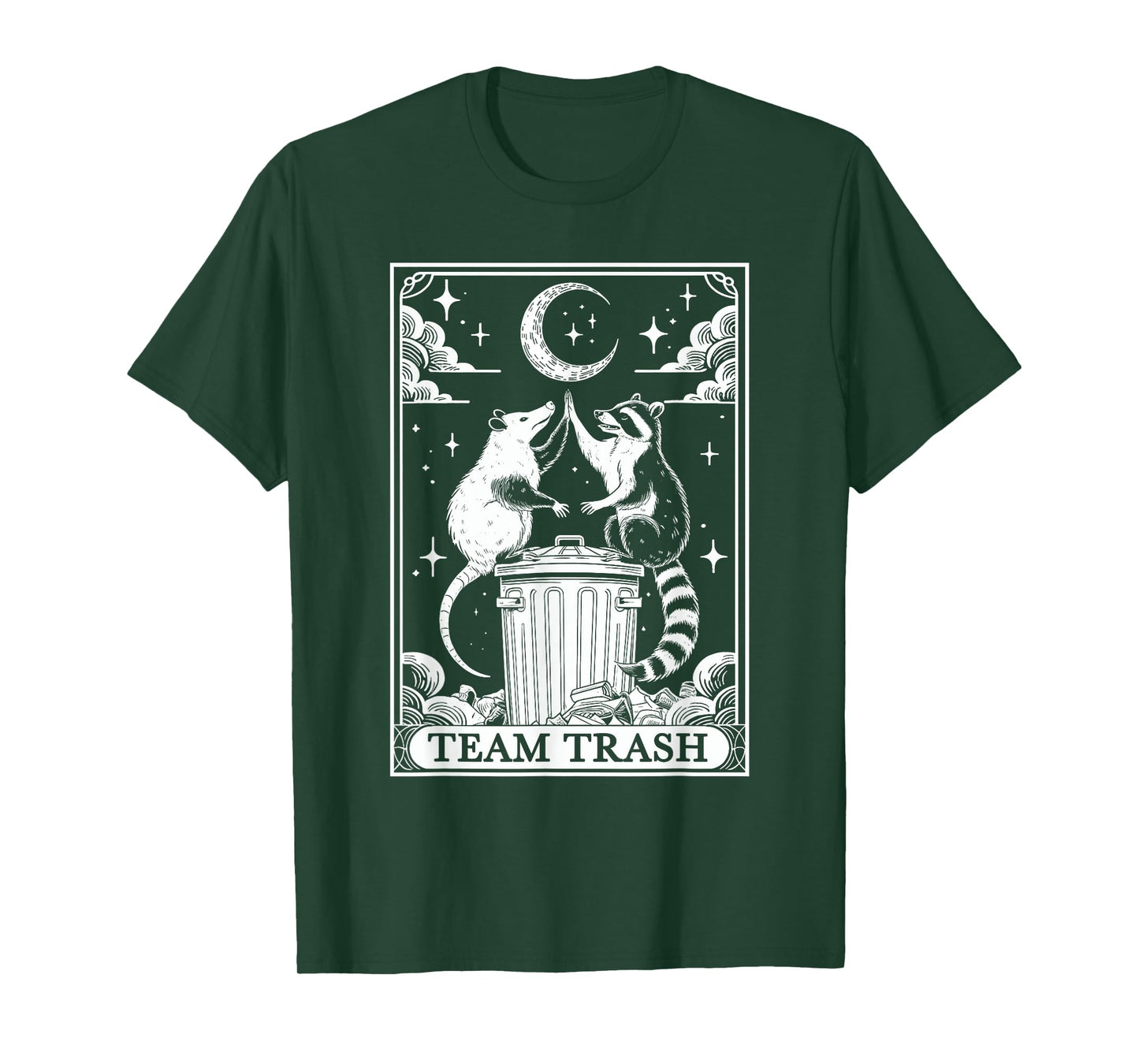 Tarot Card Vintage Team Trash Crescent Moon Opossum Raccoon T-Shirt