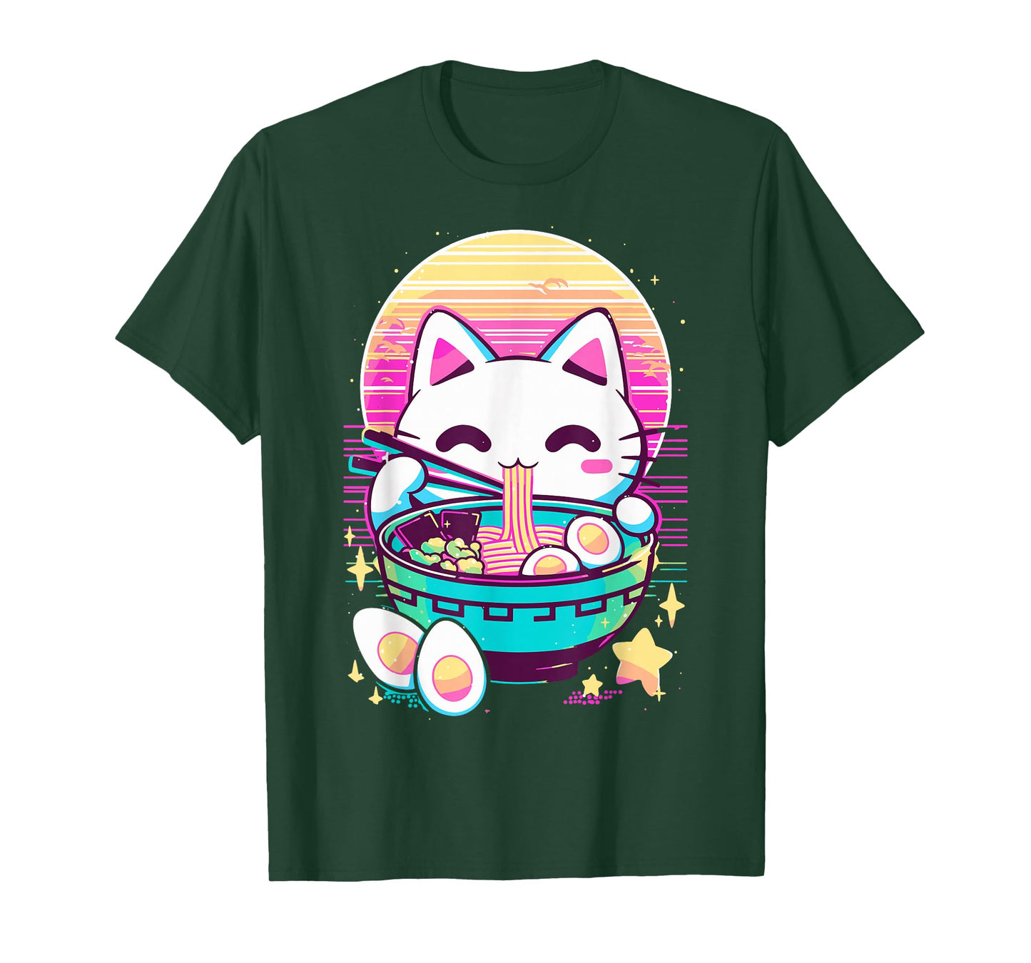 Anime Cat Eating Ramen Japanese Ramen Cat Japan T-Shirt