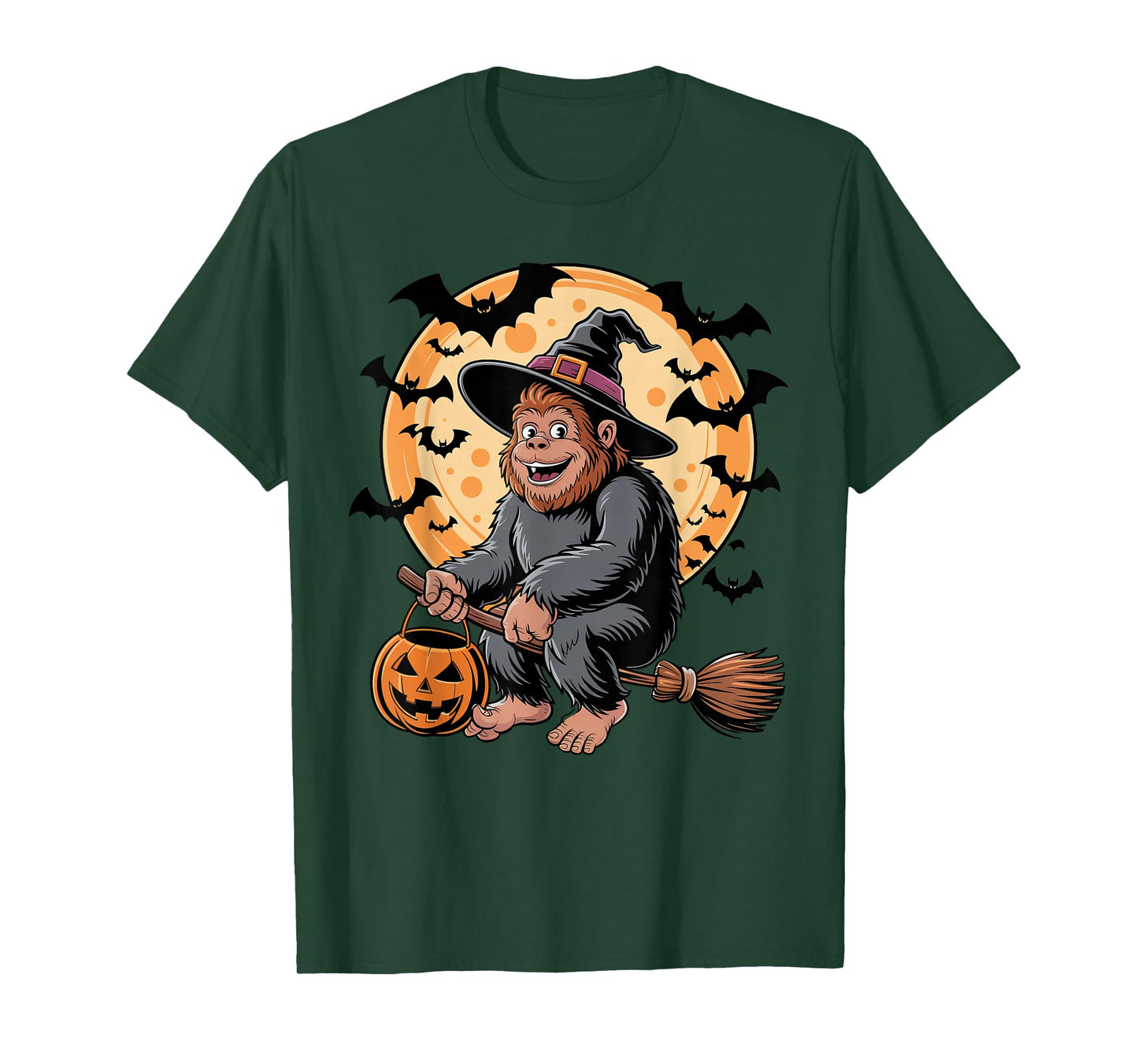 Trick or Treat Bigfoot Witch Halloween Pumpkin Candy Bucket T-Shirt