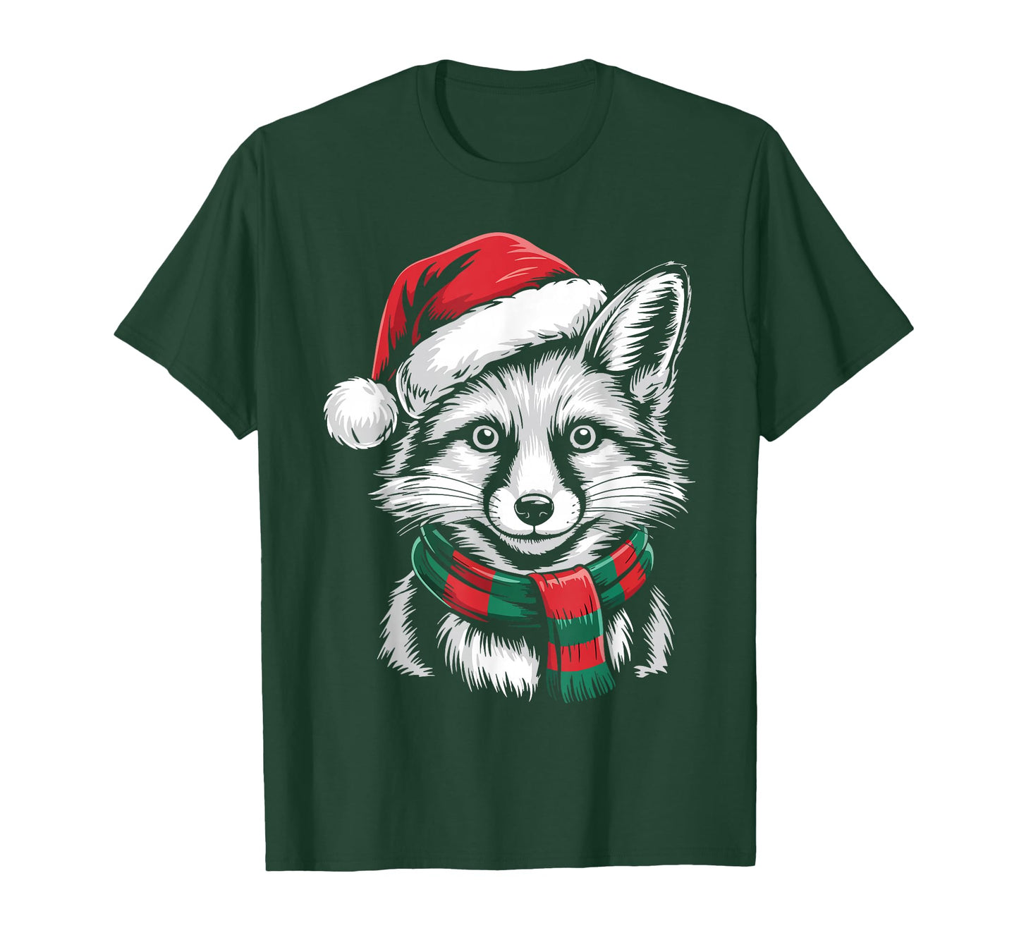 Fox Xmas Santa Hat Scarf Christmas Costume T-Shirt