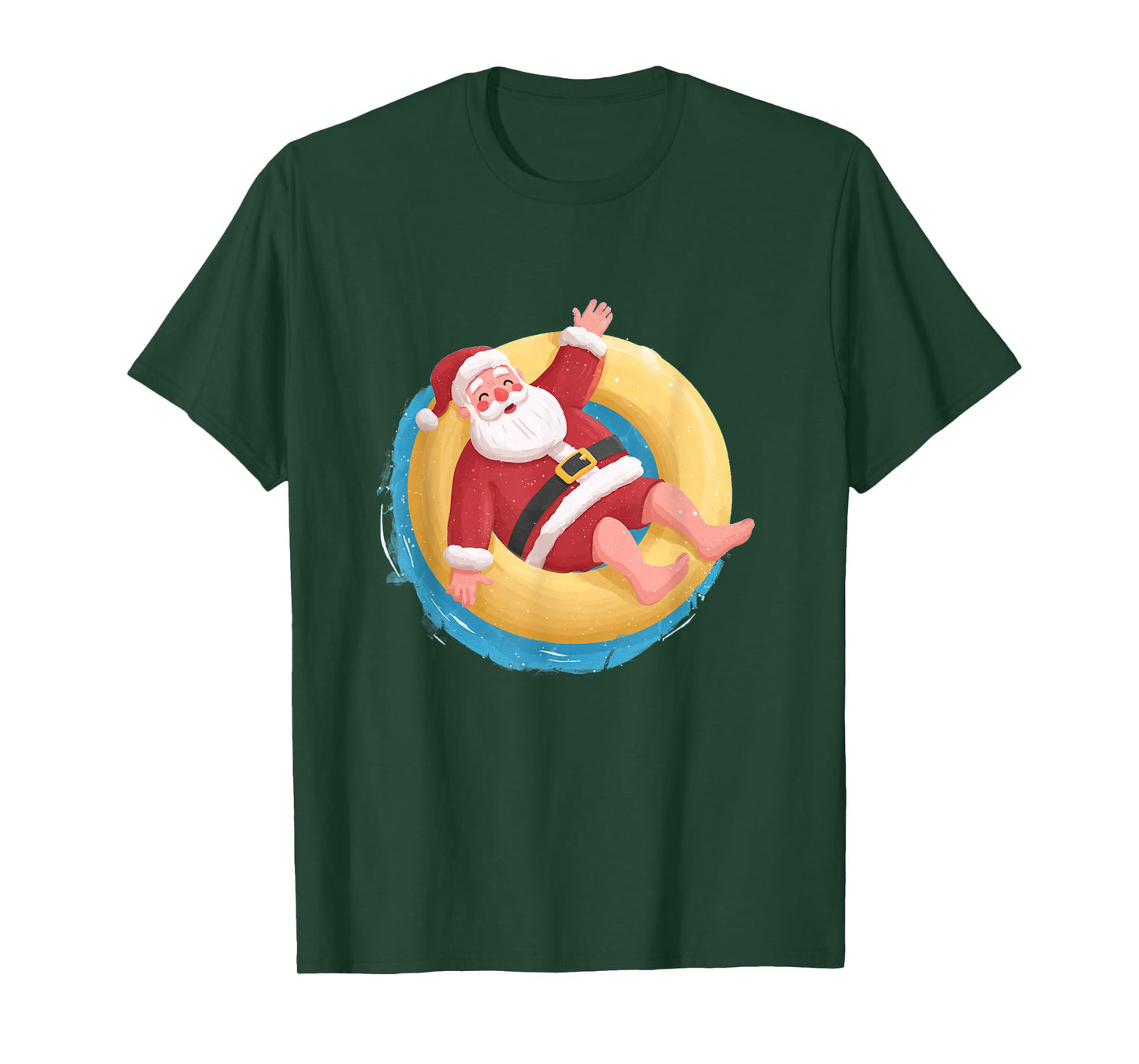 Funny Lazy Christmas Graphic in Pool Ring with Santa T-Shirt