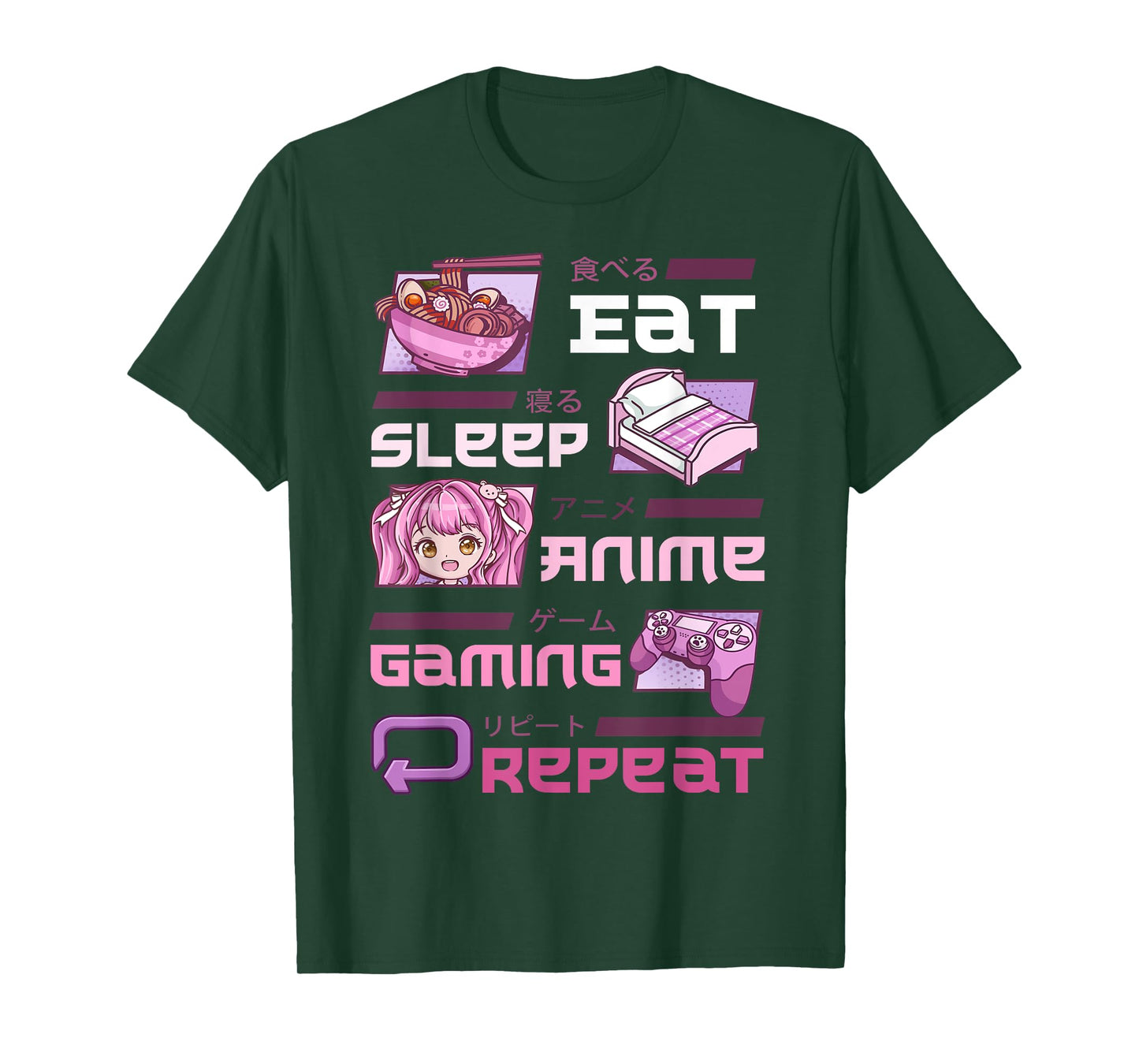 Gamer Gaming Video Games Funny Eat Sleep Anime Gaming Repeat T-Shirt