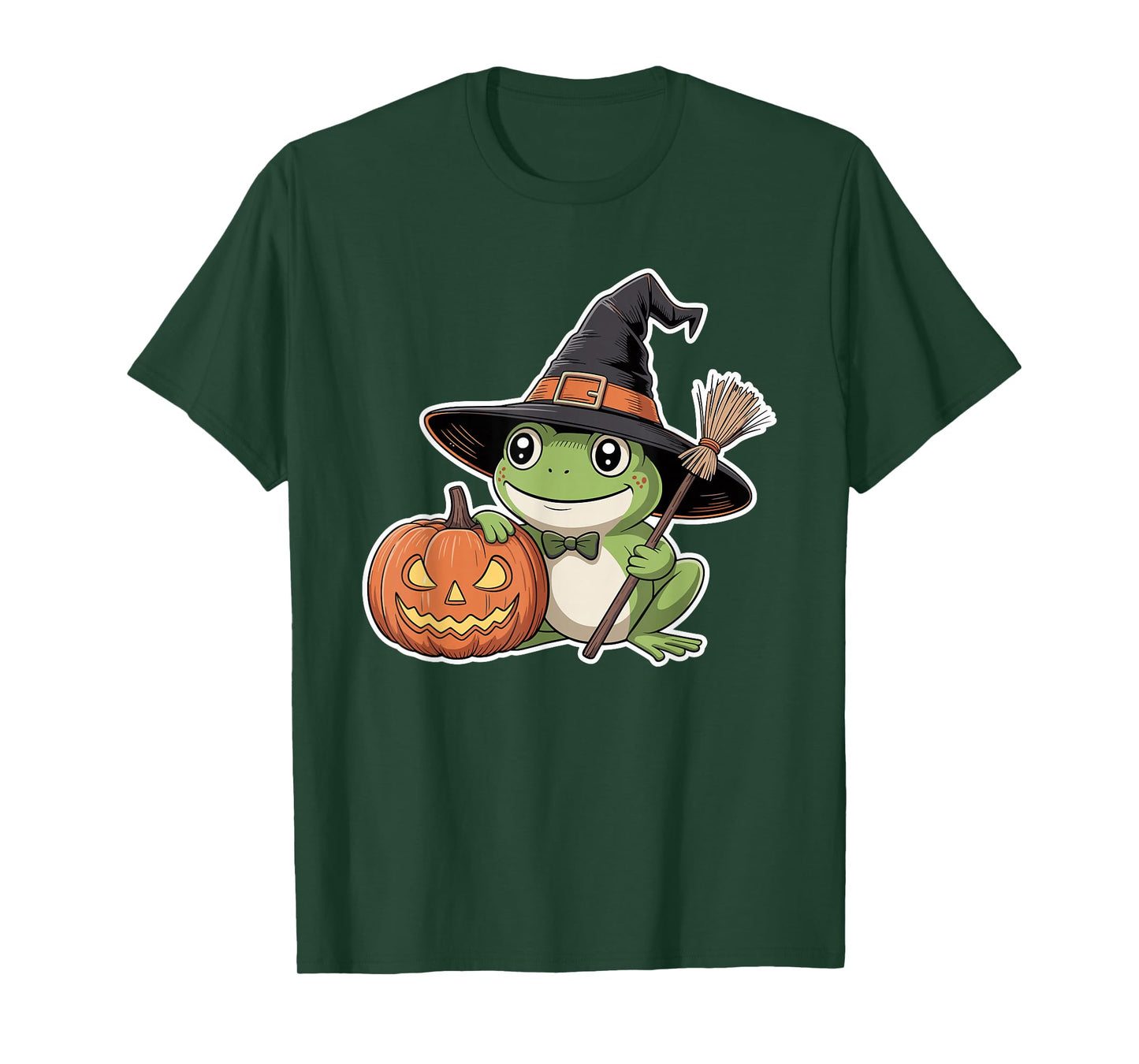 Cute Frog Witch Pumpkin Halloween Spooky Season Design T-Shirt