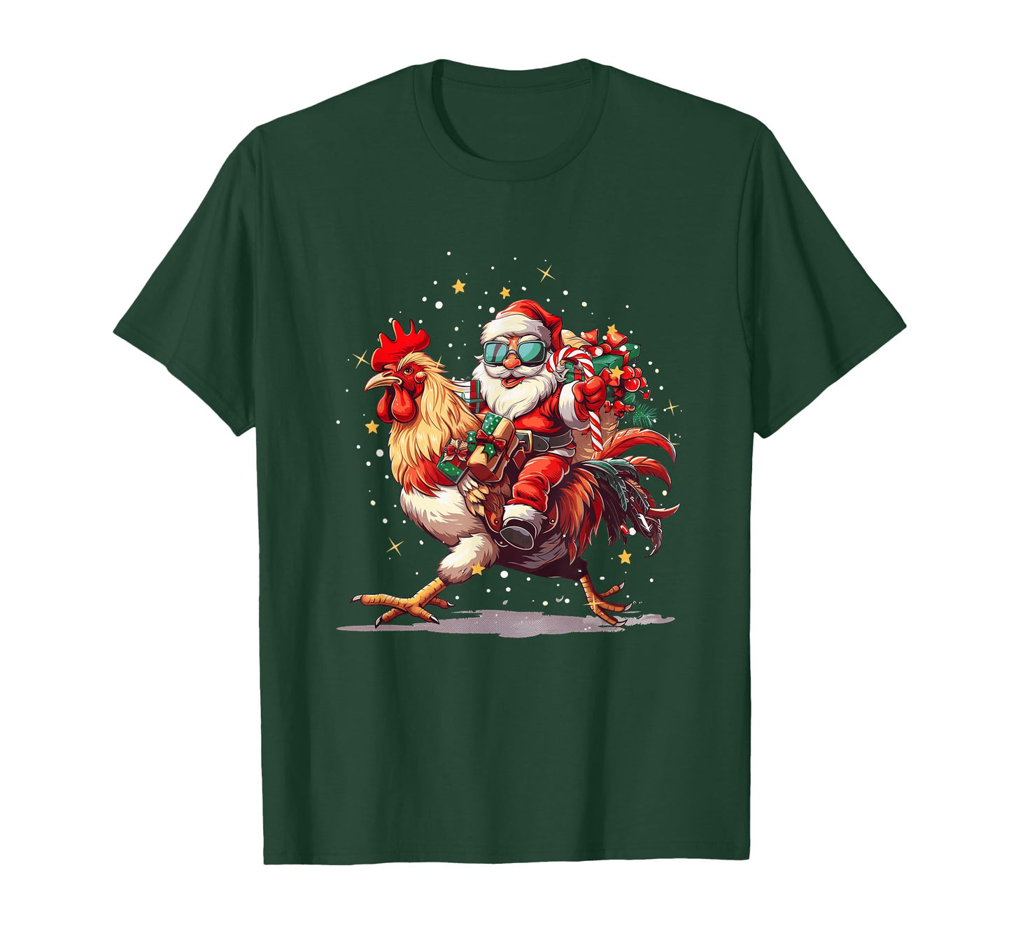 Christmas Lights Santa Hat Xmas Funny Santa Riding Chicken T-Shirt