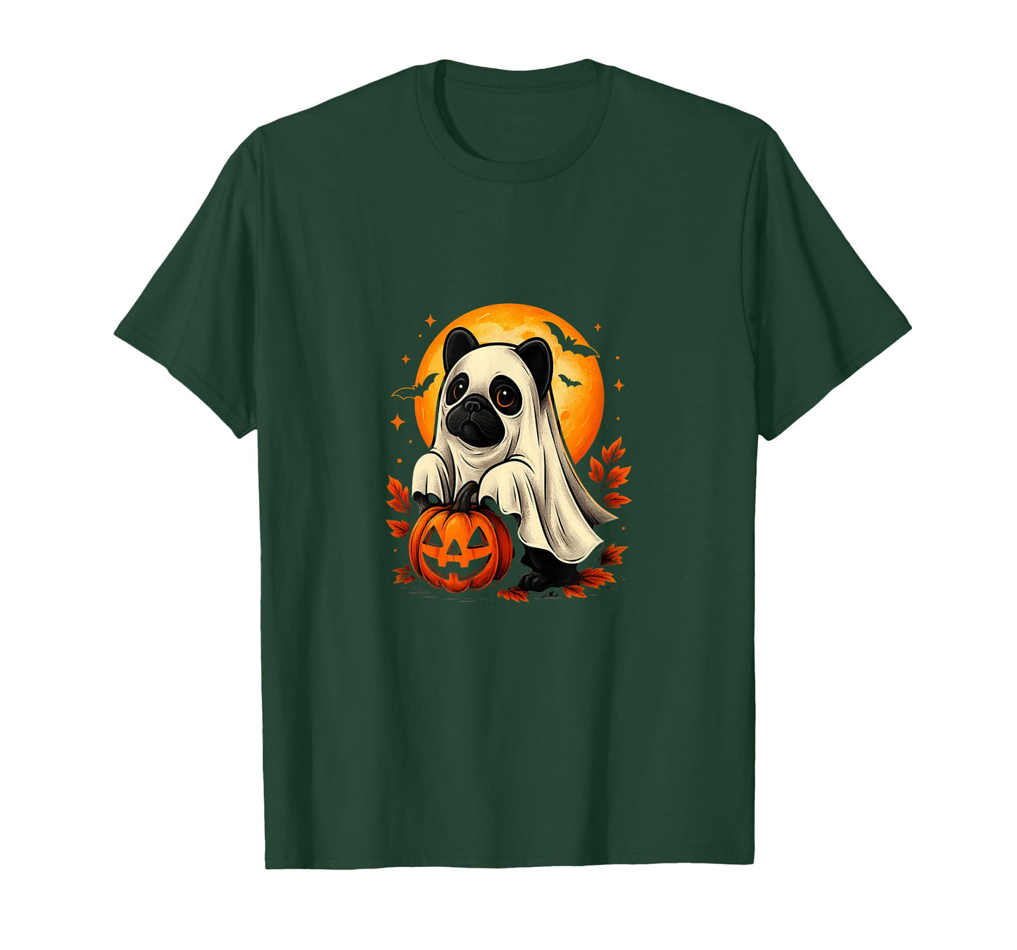 Retro Bulldog Ghost Halloween Pumpkin Costume for Women Men T-Shirt