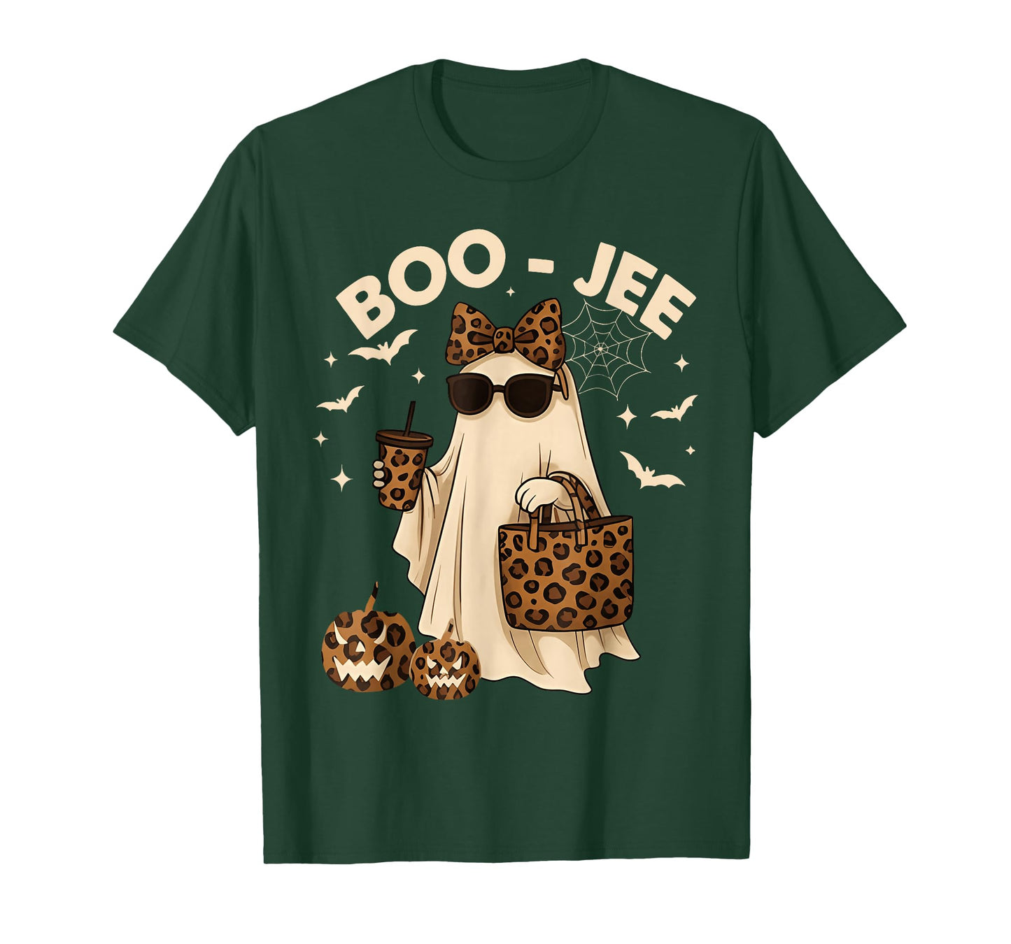 Coquette Leopard Ghost Coffee Boo-JEE Halloween Boujee Ghost T-Shirt
