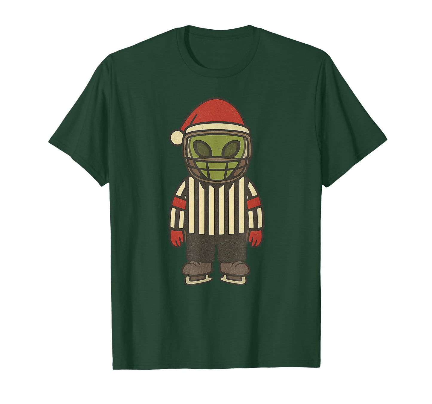 Alien Referee Ice Hockey Christmas Vintage Funny Xmas T-Shirt