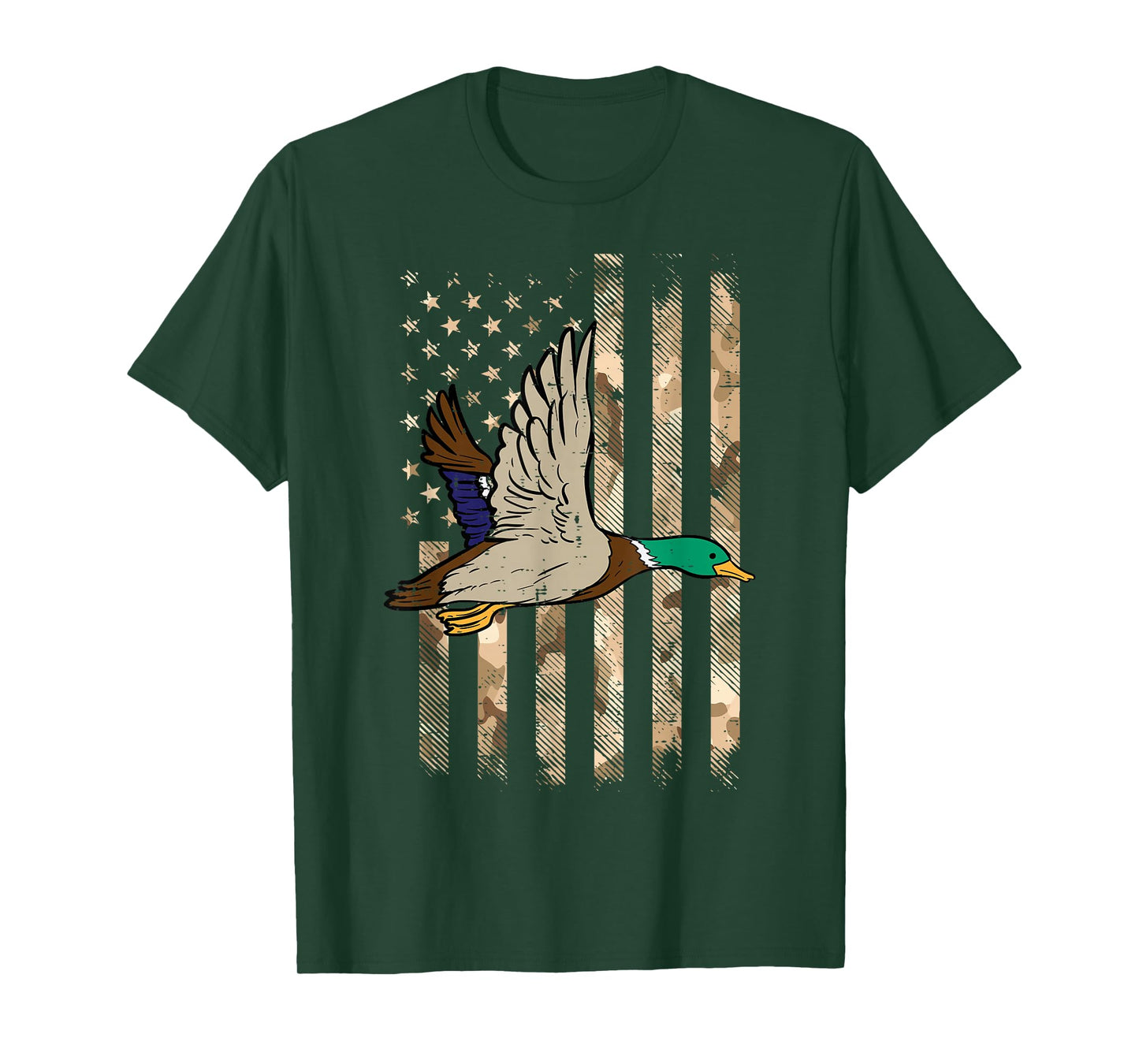 Duck Camo US Flag Vintage Patriotic Hunter Men Women Kids T-Shirt